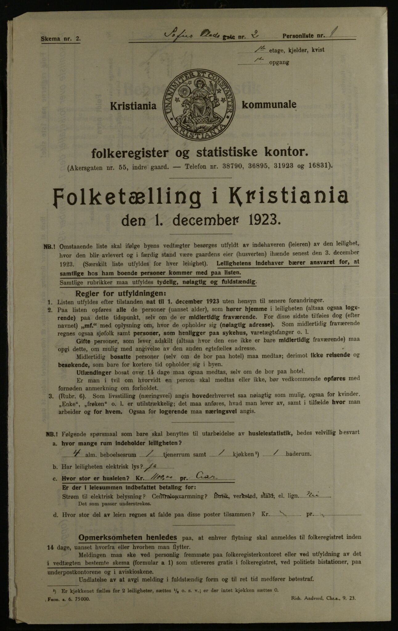 OBA, Kommunal folketelling 1.12.1923 for Kristiania, 1923, s. 109515