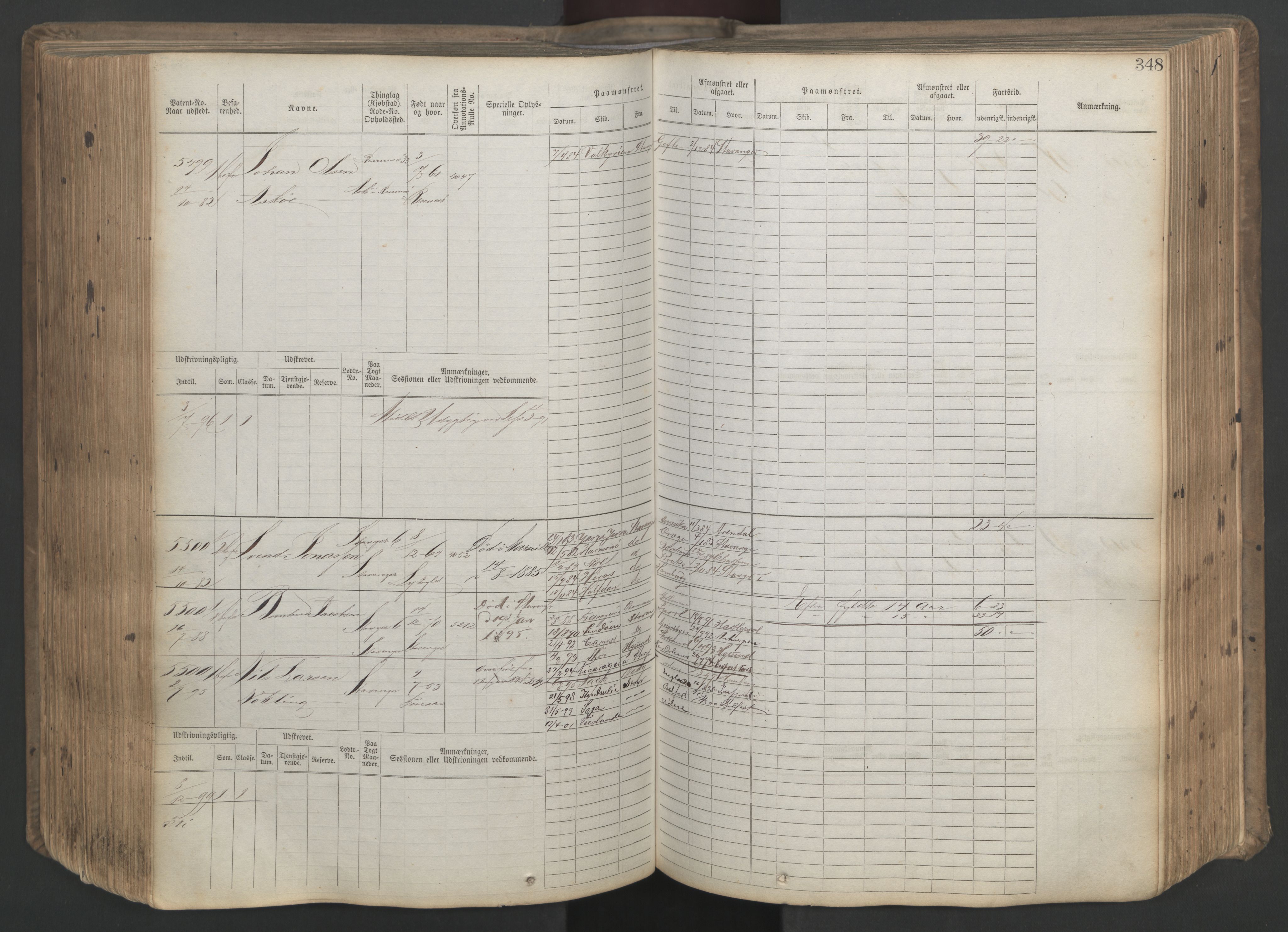 Stavanger sjømannskontor, SAST/A-102006/F/Fb/Fbb/L0020: Sjøfartshovedrulle patnentnr. 4803-6004 (dublett), 1879, s. 353