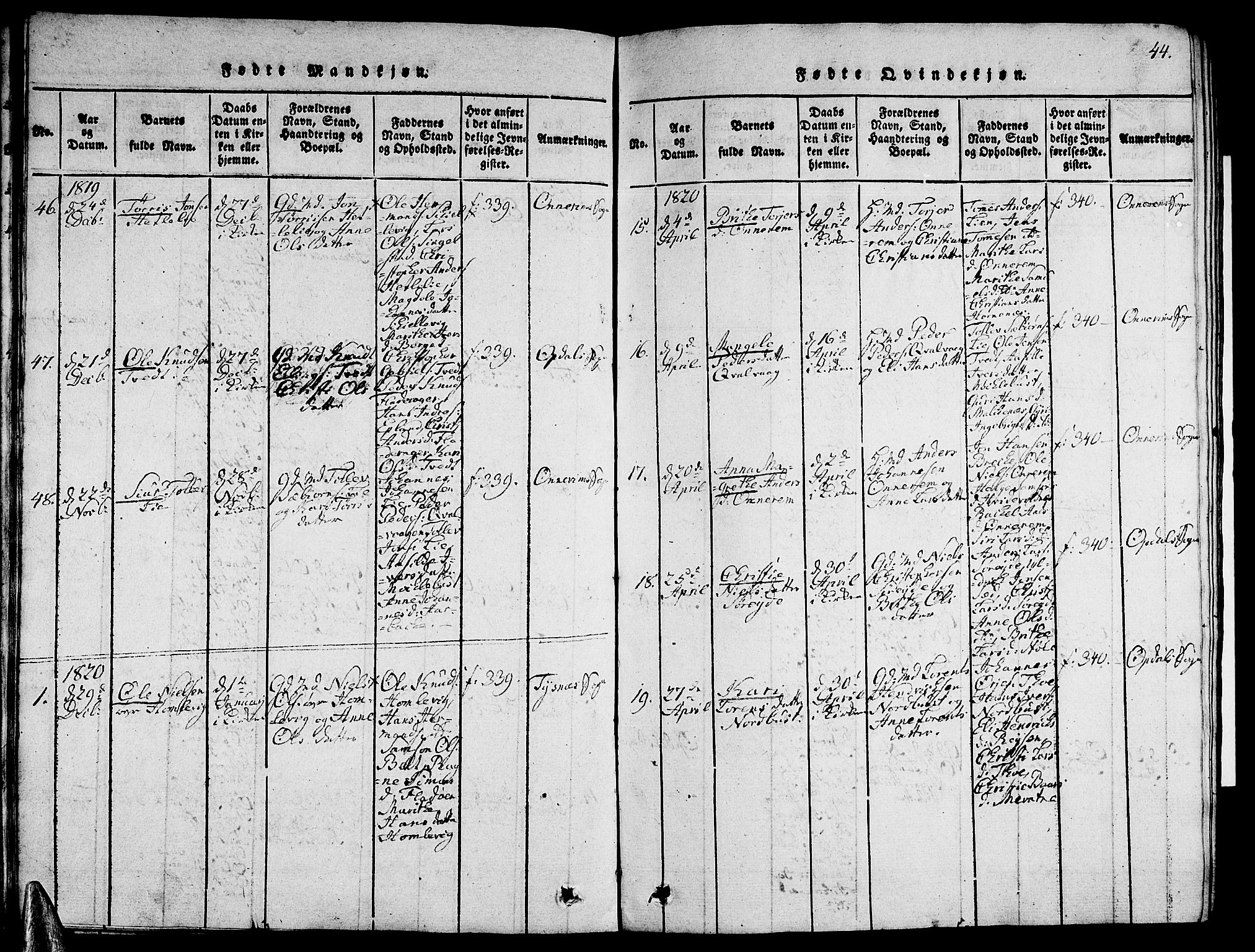 Tysnes sokneprestembete, AV/SAB-A-78601/H/Hab: Klokkerbok nr. A 1, 1816-1828, s. 44