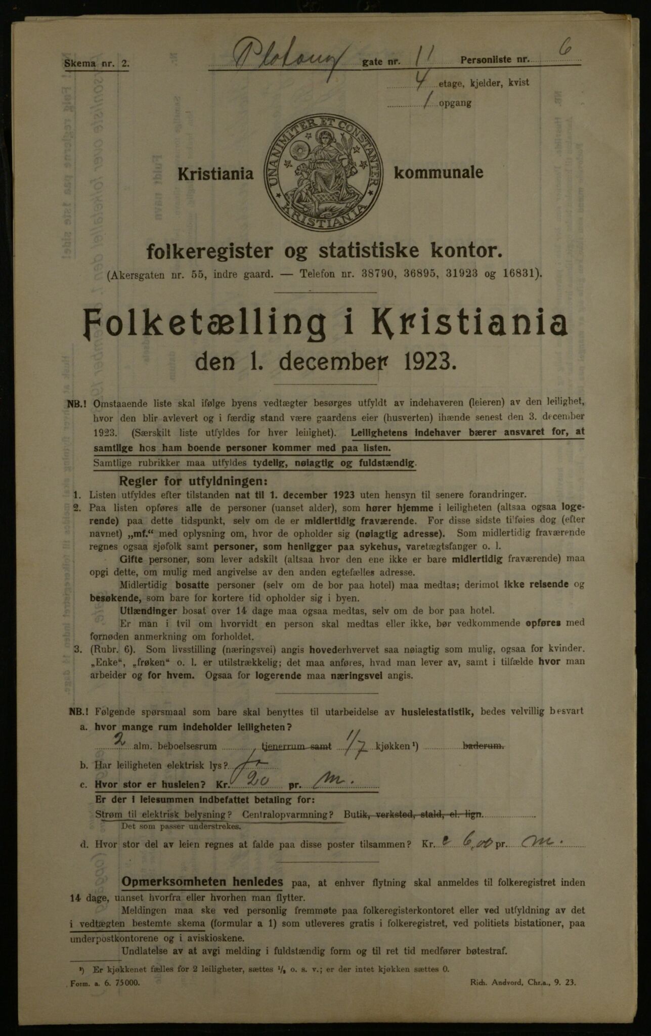 OBA, Kommunal folketelling 1.12.1923 for Kristiania, 1923, s. 88811