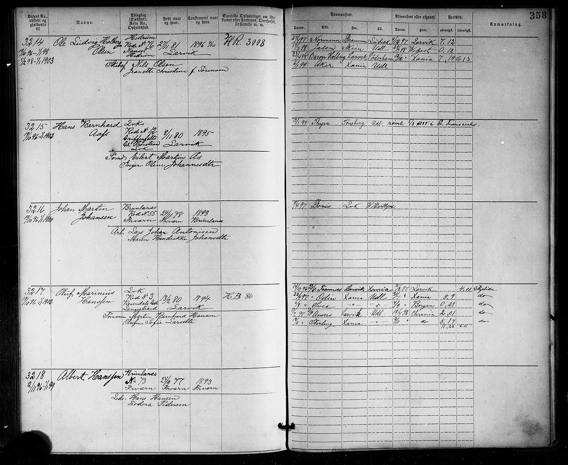 Larvik innrulleringskontor, AV/SAKO-A-787/F/Fb/L0001: Annotasjonsrulle, 1876-1904, s. 358