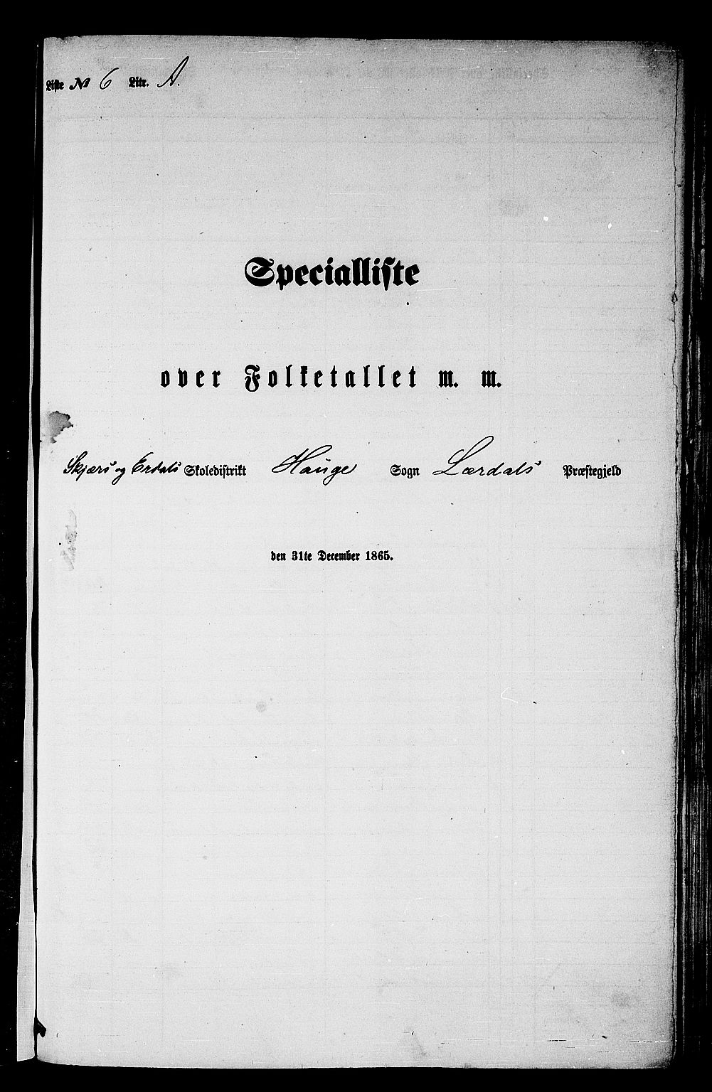 RA, Folketelling 1865 for 1422P Lærdal prestegjeld, 1865, s. 111
