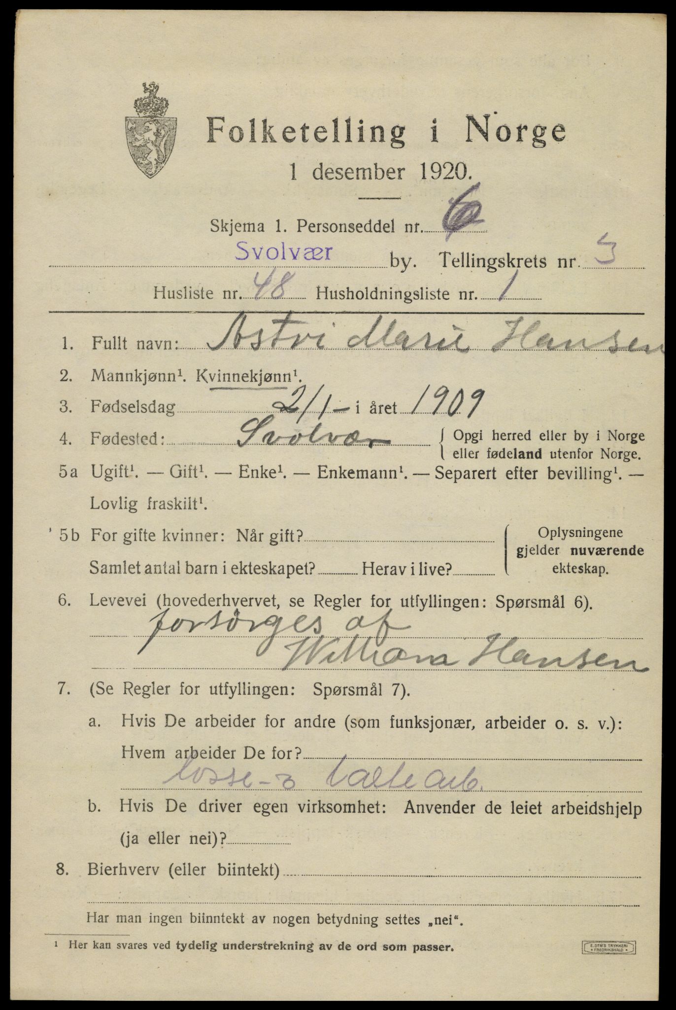 SAT, Folketelling 1920 for 1806 Svolvær kjøpstad, 1920, s. 4828