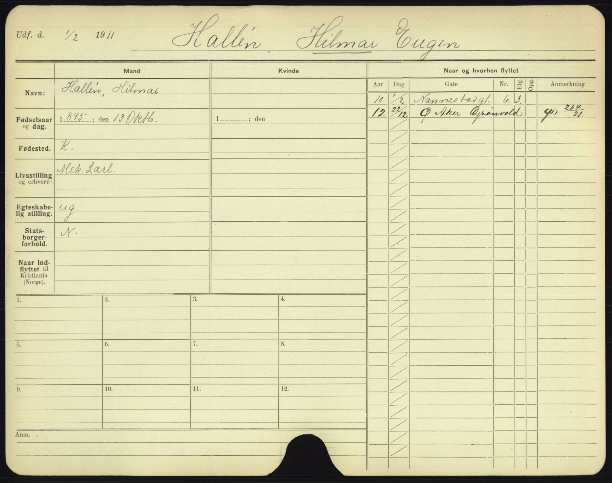 Oslo folkeregister, Registerkort, AV/SAO-A-11715/F/Fa/Fac/L0003: Menn, 1906-1914, s. 1073a