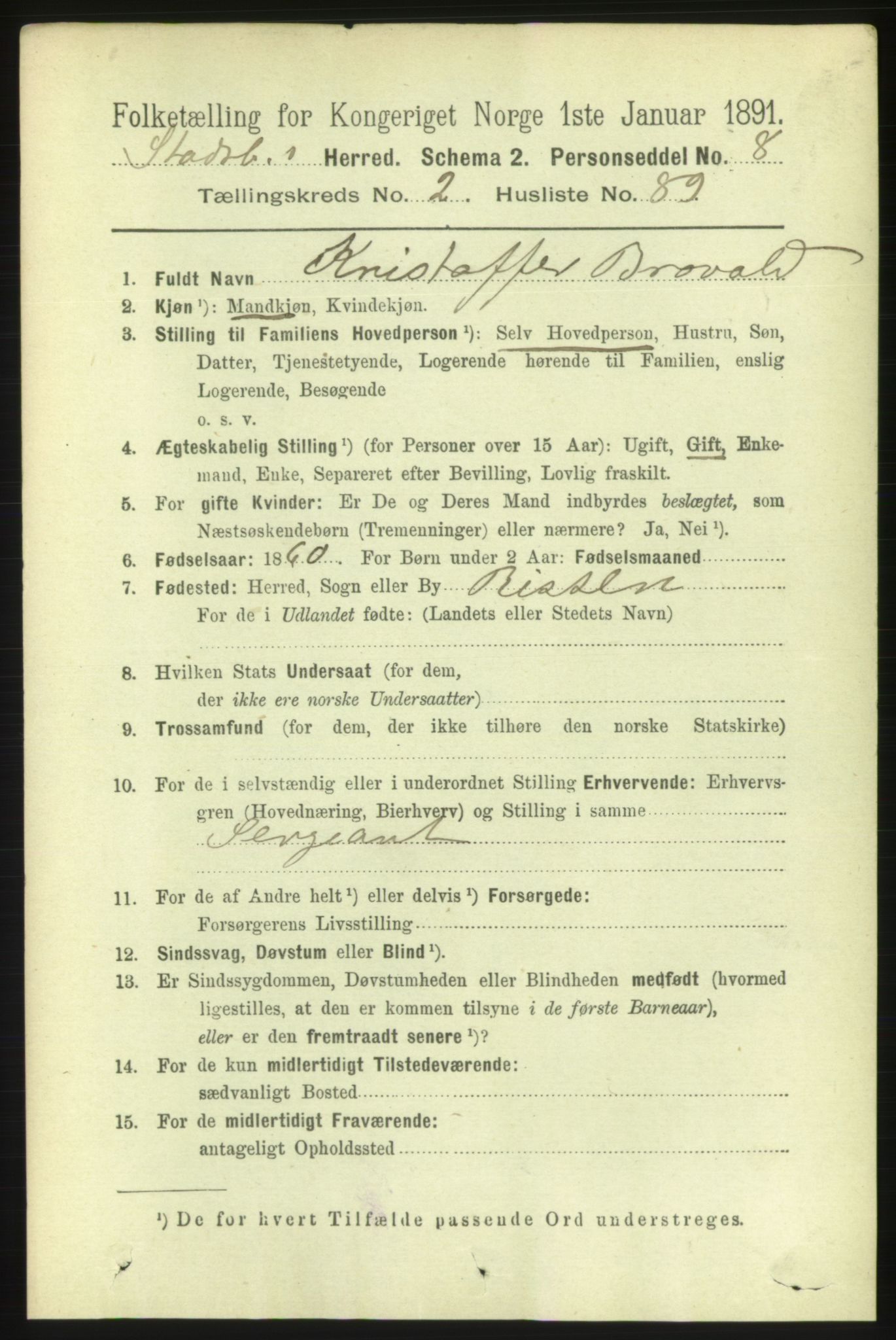 RA, Folketelling 1891 for 1625 Stadsbygd herred, 1891, s. 1291