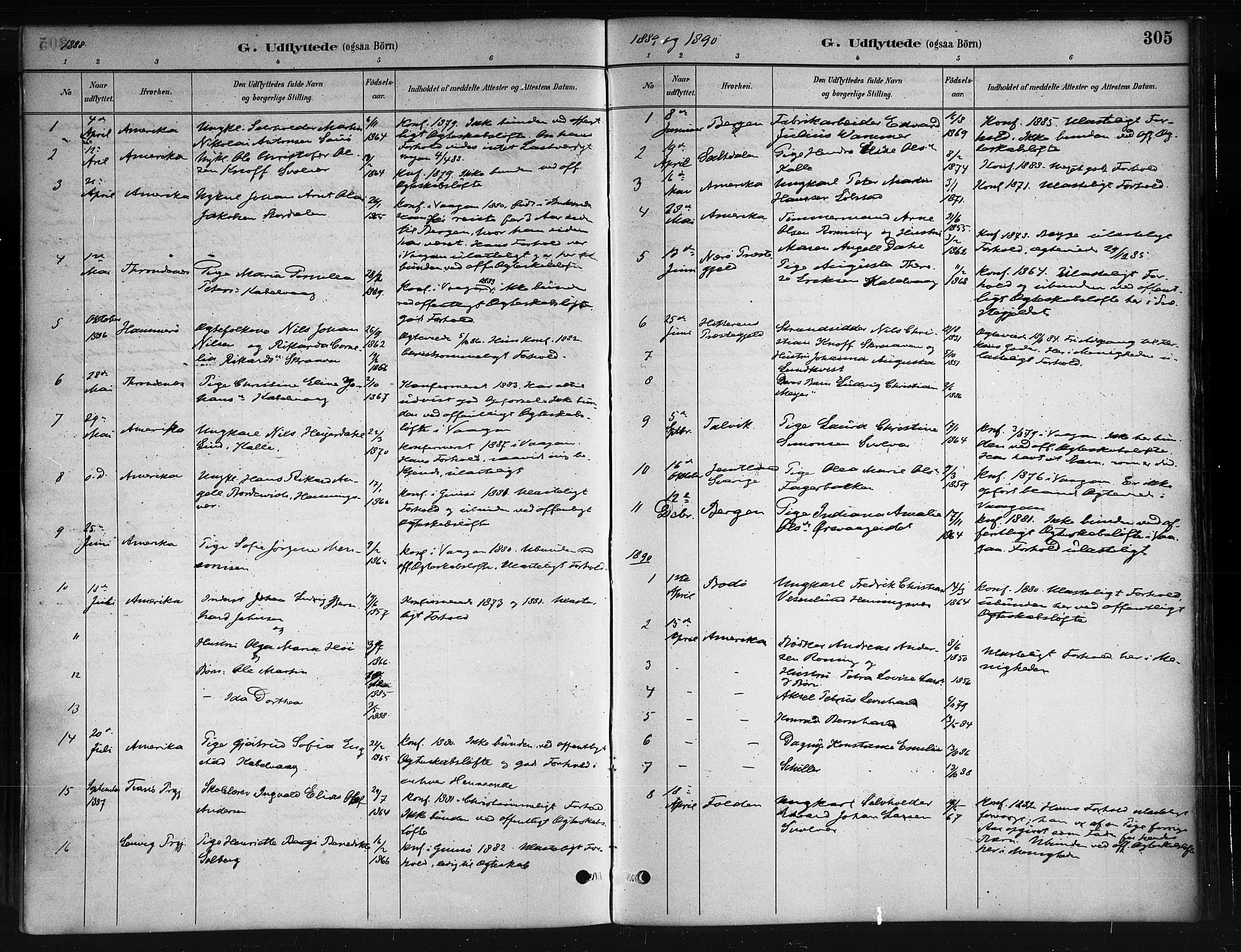 Ministerialprotokoller, klokkerbøker og fødselsregistre - Nordland, SAT/A-1459/874/L1059: Ministerialbok nr. 874A03, 1884-1890, s. 305