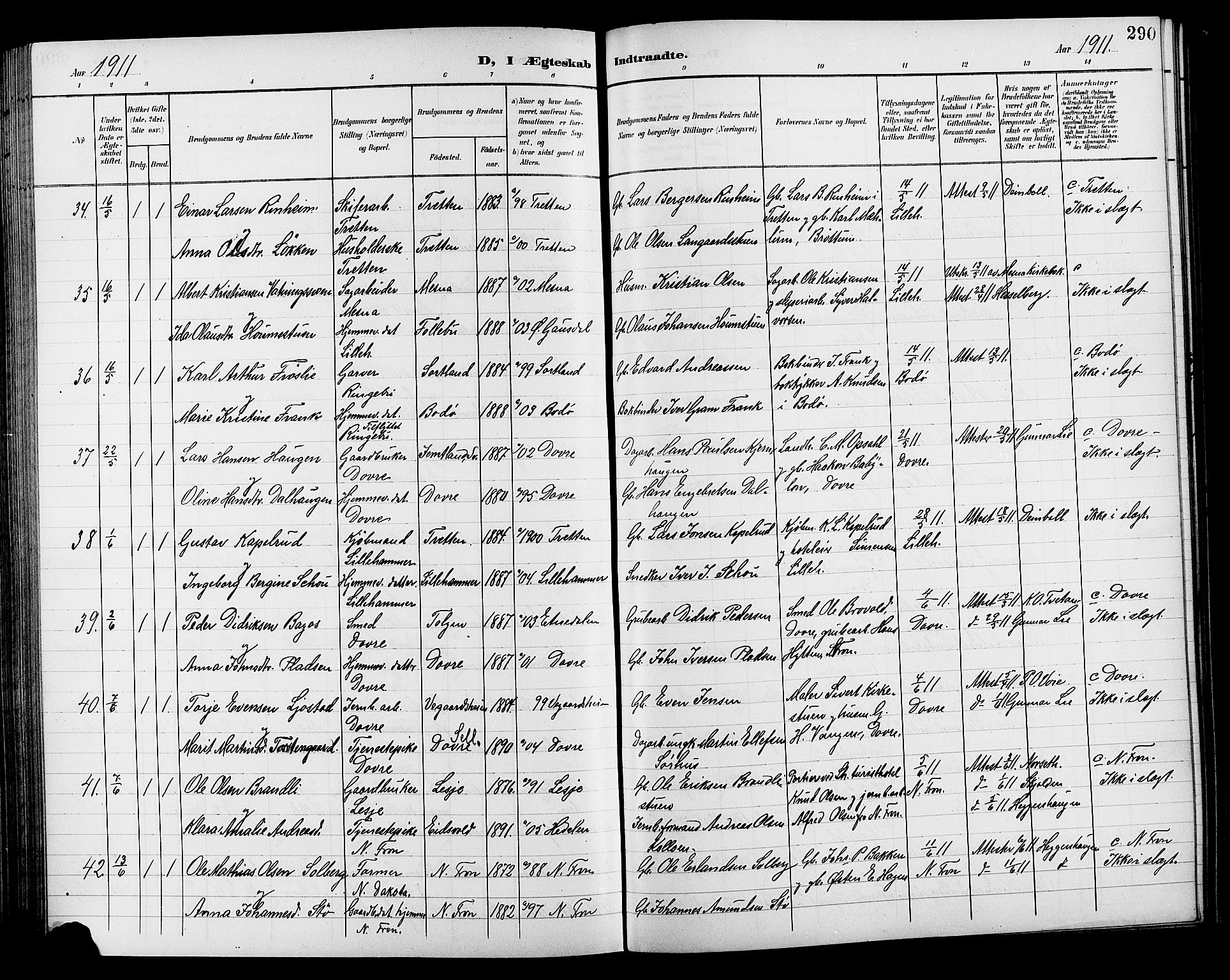 Lillehammer prestekontor, AV/SAH-PREST-088/H/Ha/Hab/L0001: Klokkerbok nr. 1, 1901-1913, s. 290