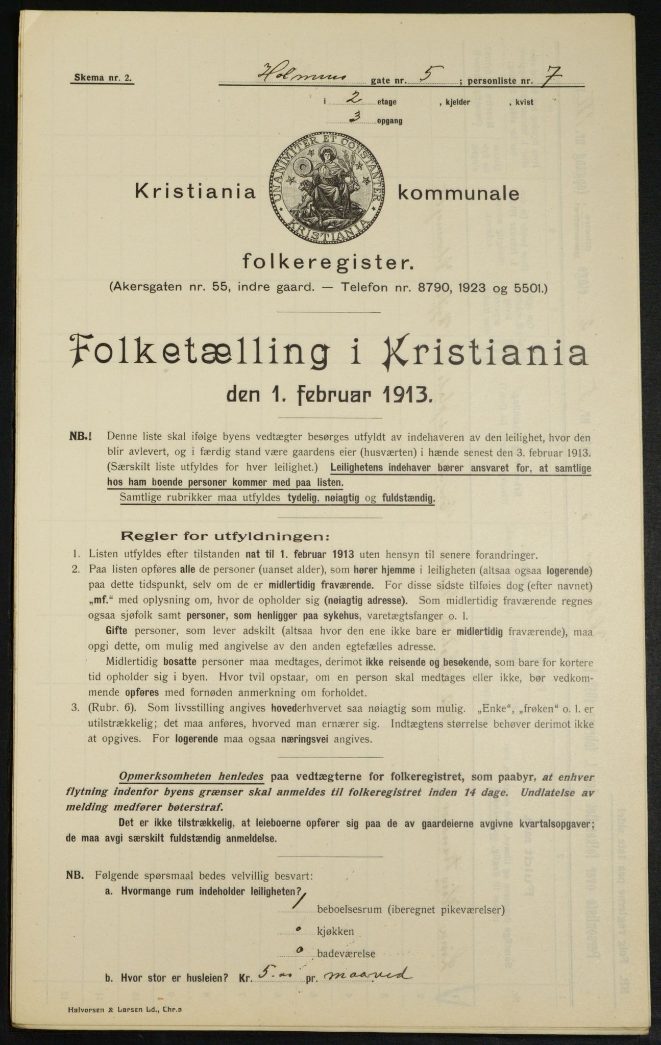 OBA, Kommunal folketelling 1.2.1913 for Kristiania, 1913, s. 40653