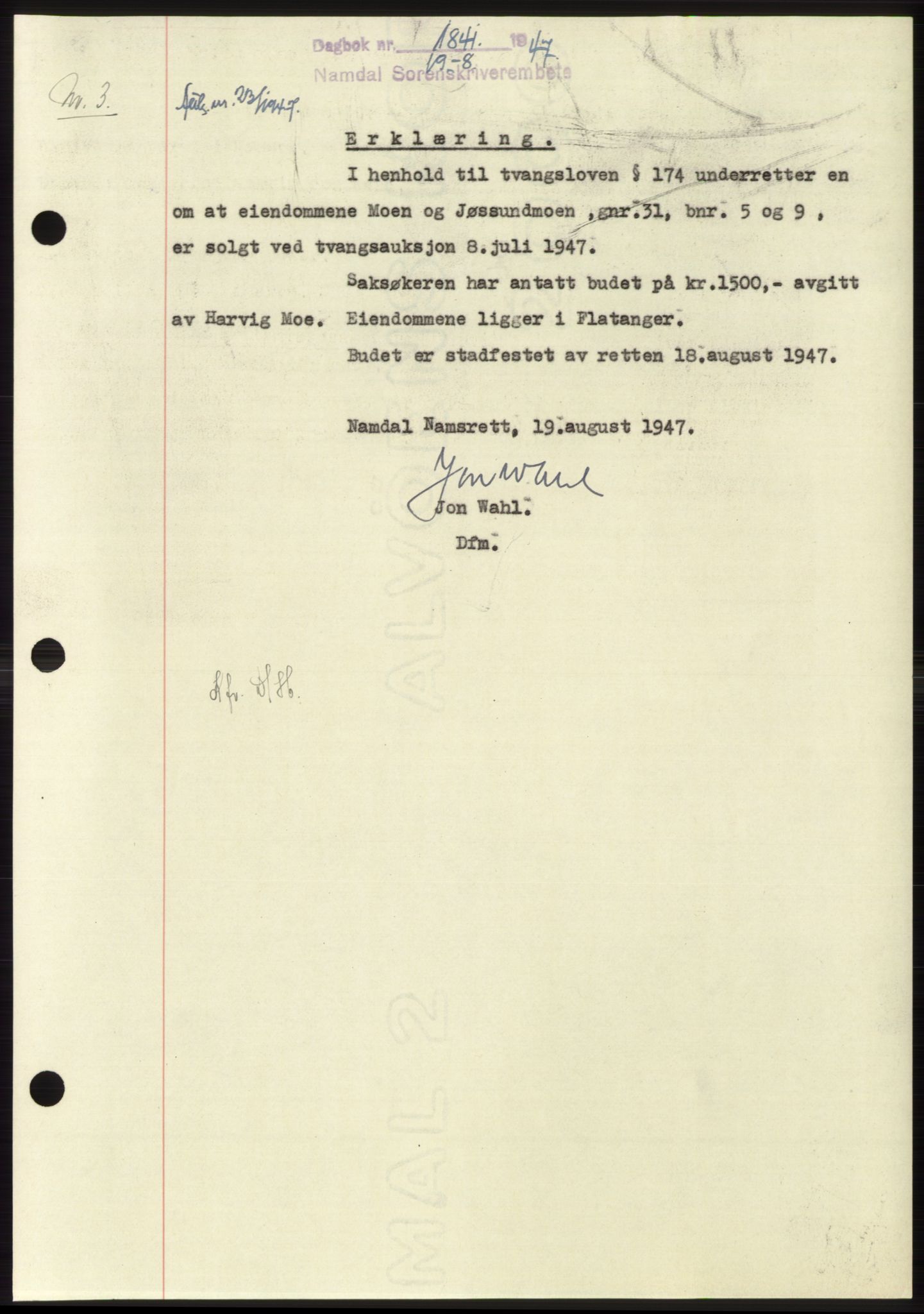 Namdal sorenskriveri, SAT/A-4133/1/2/2C: Pantebok nr. -, 1947-1947, Dagboknr: 1841/1947
