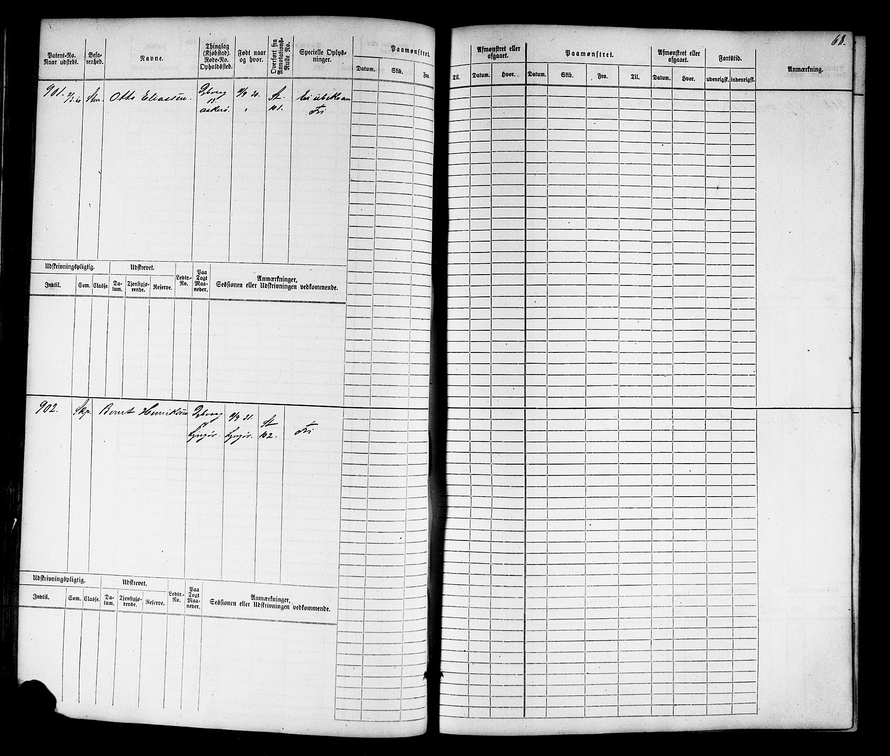 Tvedestrand mønstringskrets, AV/SAK-2031-0011/F/Fb/L0016: Hovedrulle nr 767-1532, U-32, 1869-1910, s. 69