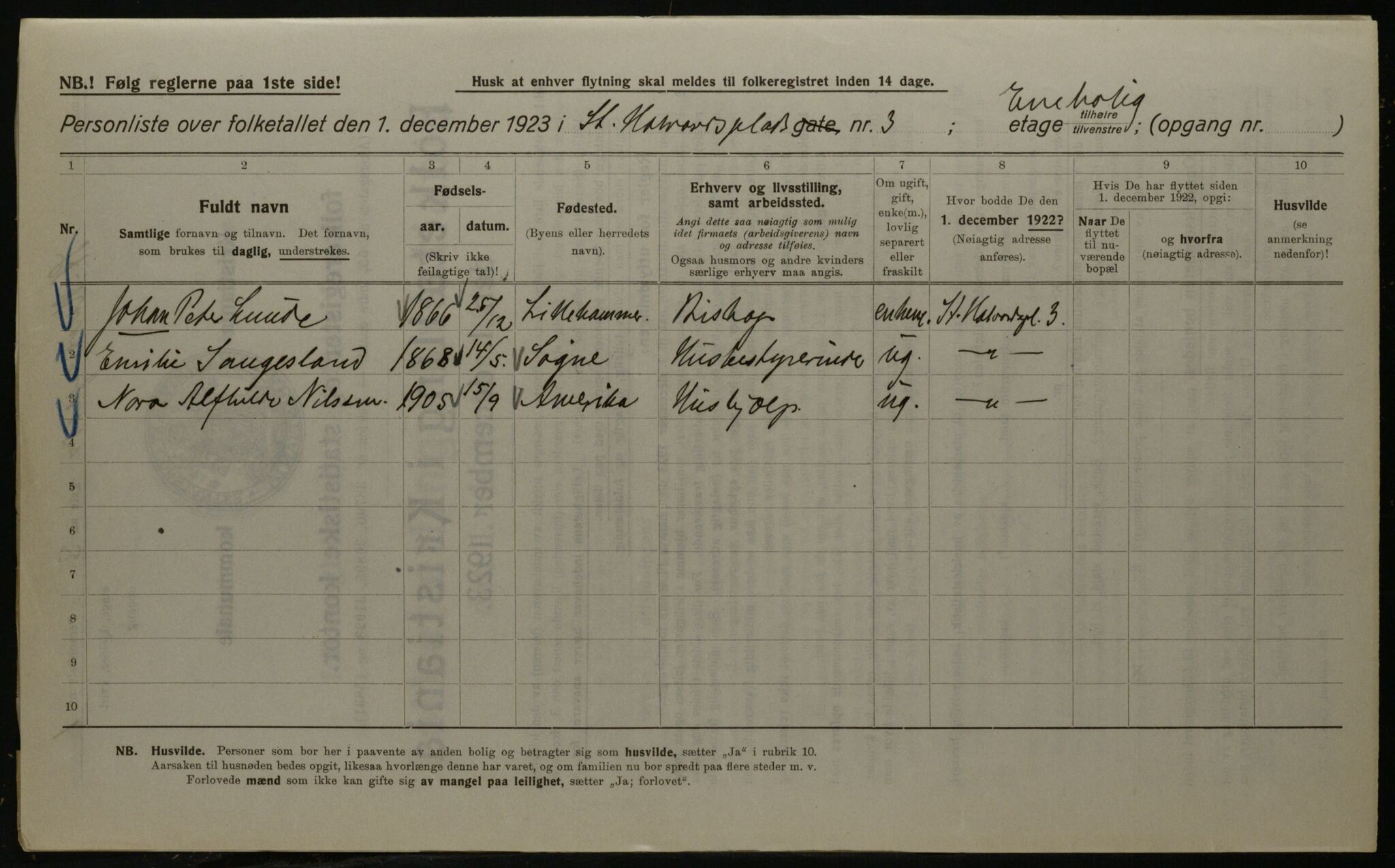 OBA, Kommunal folketelling 1.12.1923 for Kristiania, 1923, s. 97245