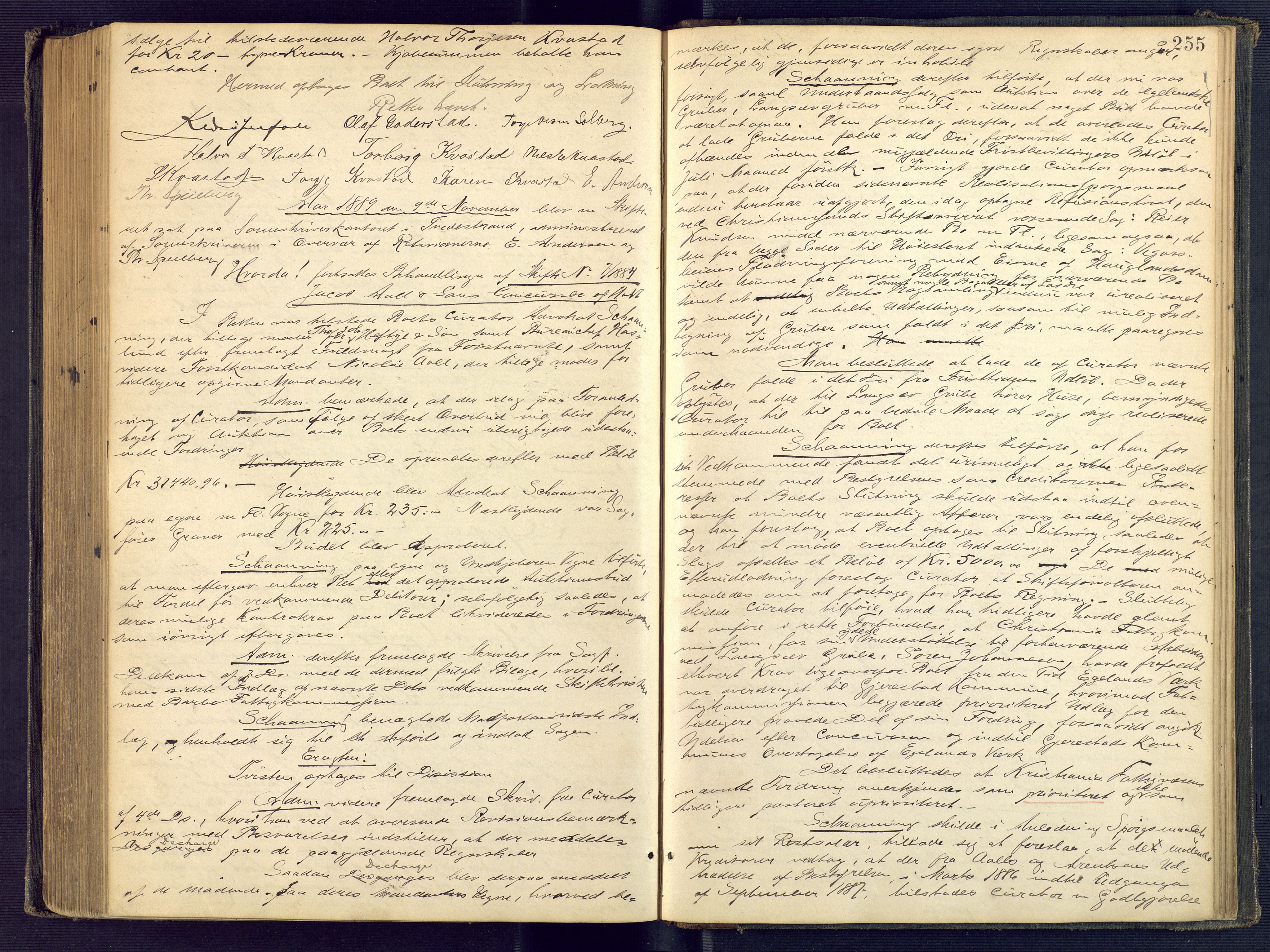 Holt sorenskriveri, AV/SAK-1221-0002/H/Hc/L0017: Skiftebehandlingsprotokoll nr. 8, 1885-1890, s. 254b-255a