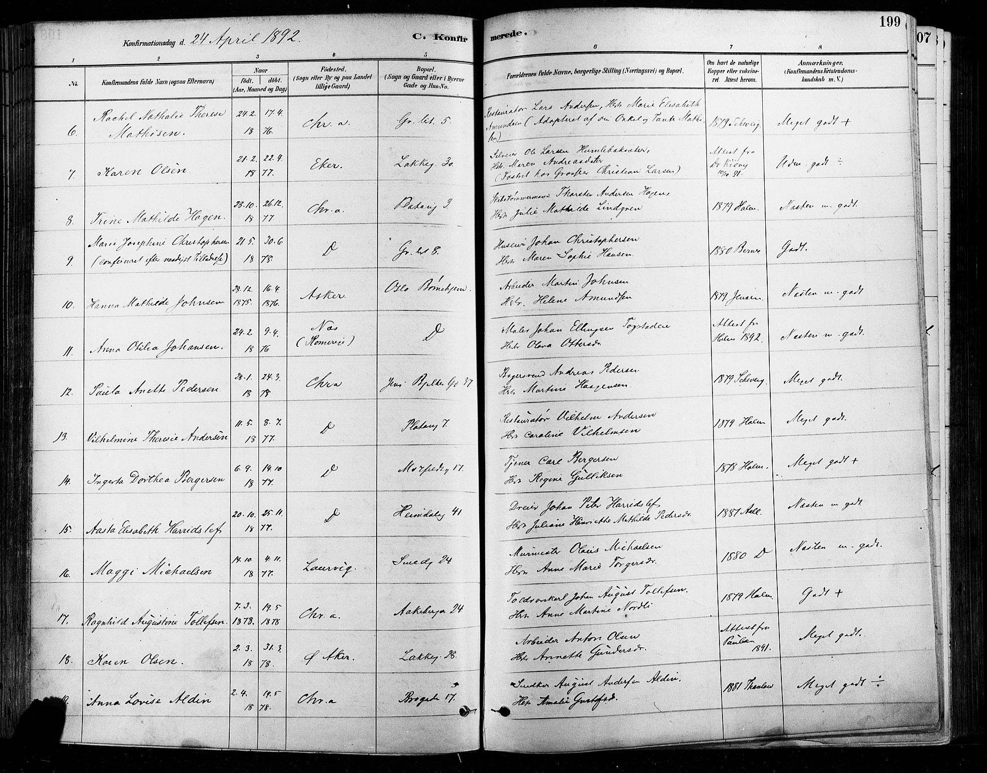 Grønland prestekontor Kirkebøker, SAO/A-10848/F/Fa/L0008: Ministerialbok nr. 8, 1881-1893, s. 199