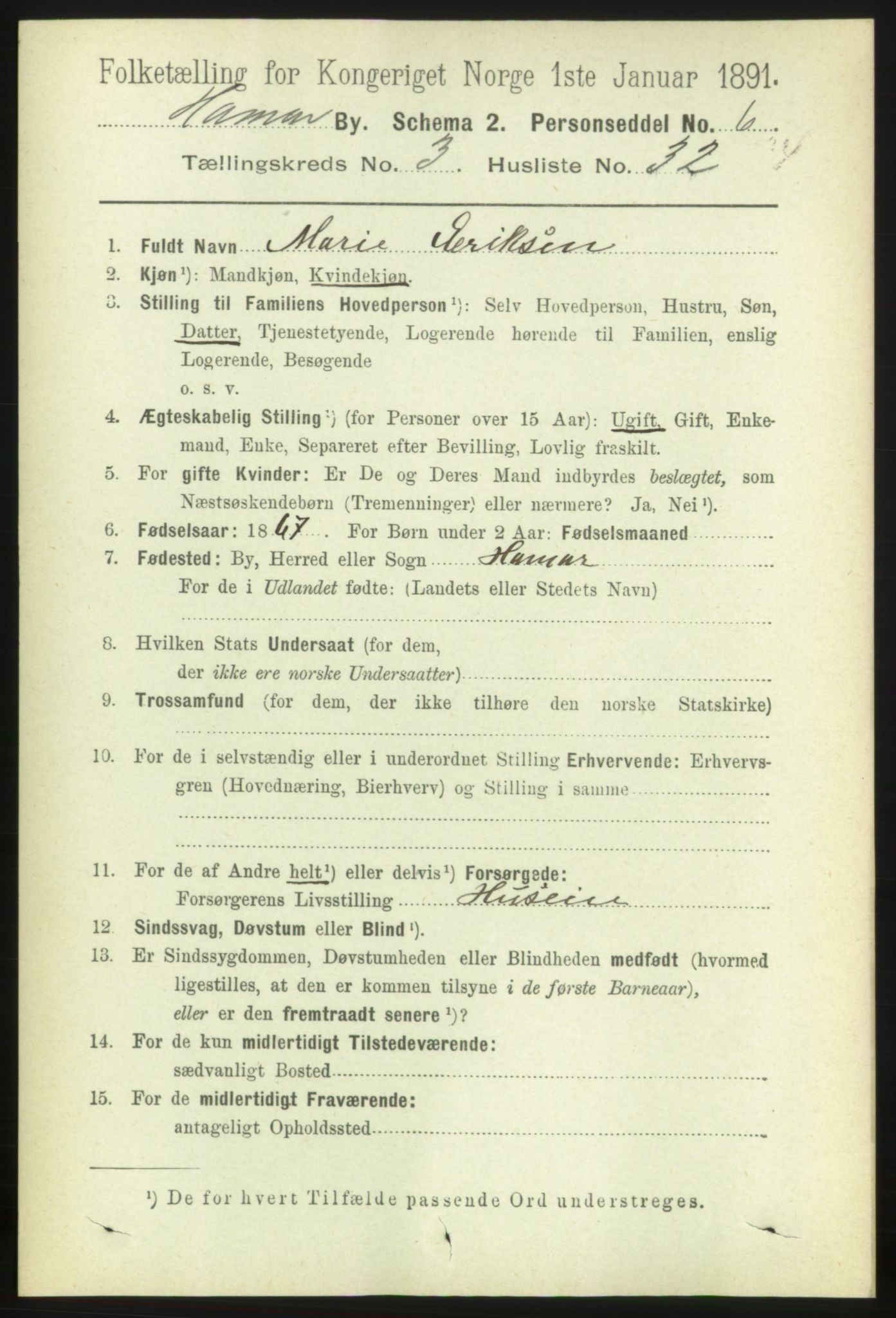 RA, Folketelling 1891 for 0401 Hamar kjøpstad, 1891, s. 2503