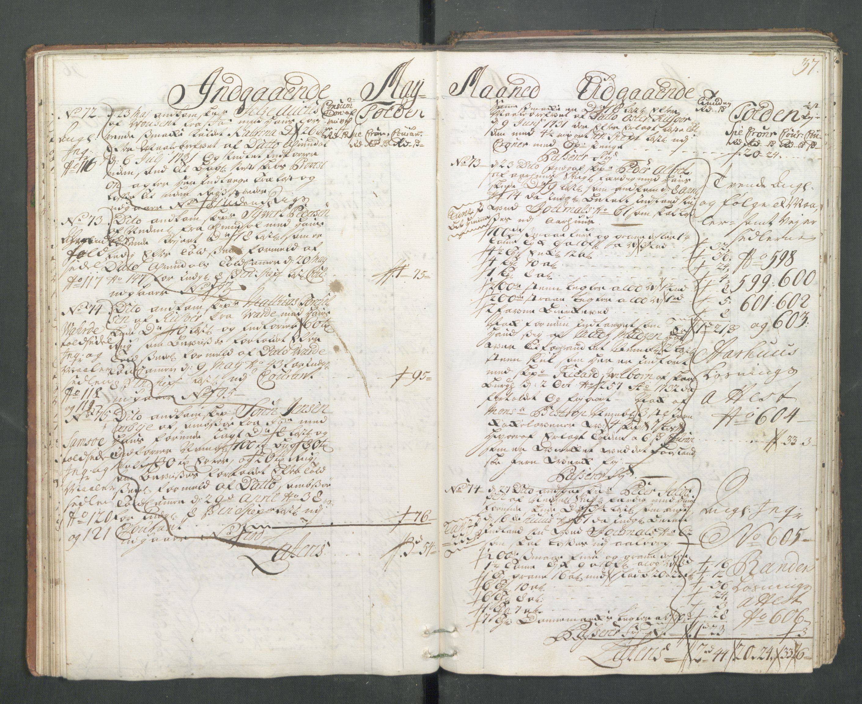 Generaltollkammeret, tollregnskaper, AV/RA-EA-5490/R14/L0013/0001: Tollregnskaper Øster-Risør / Hovedtollbok, 1733, s. 36b-37a