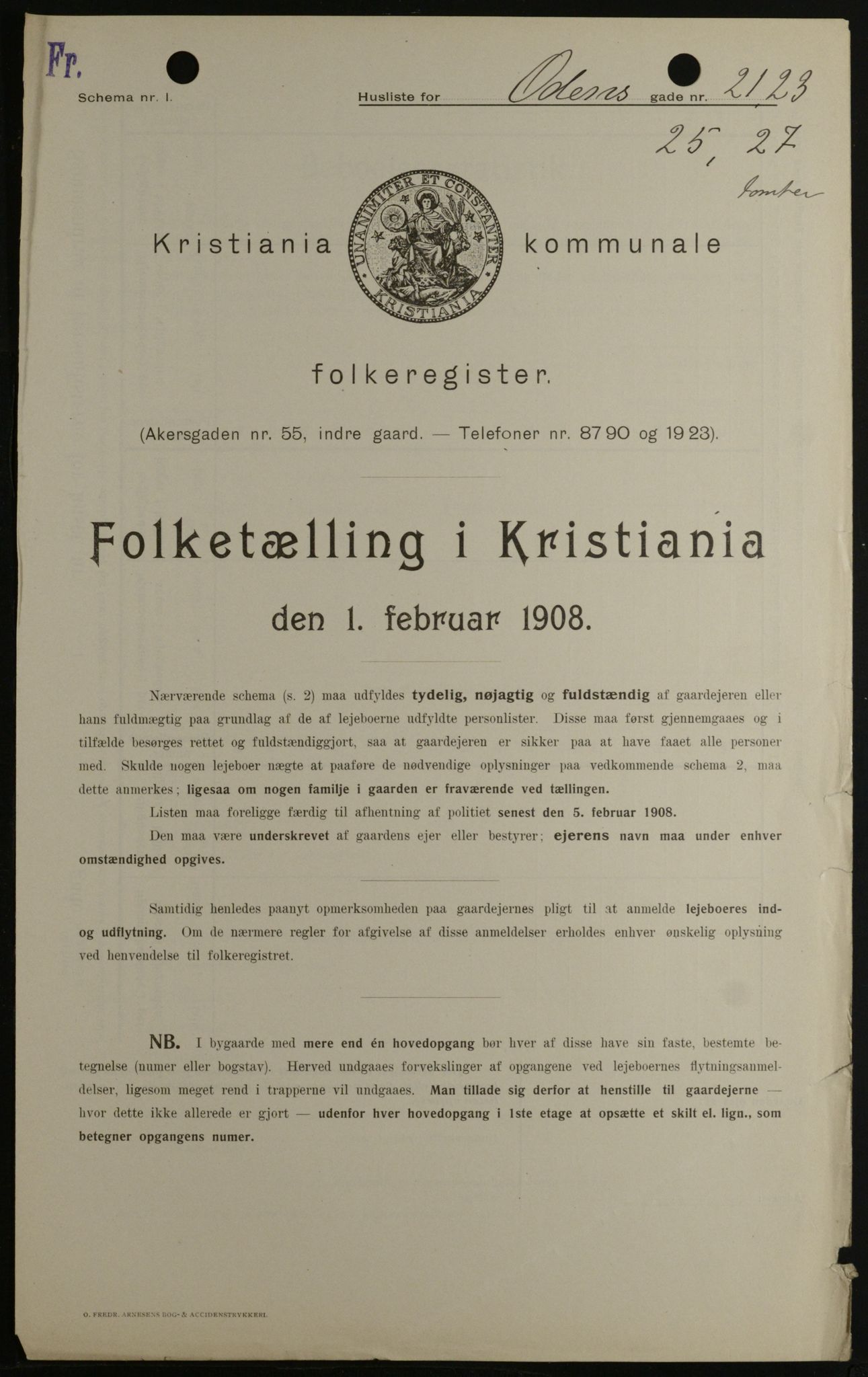 OBA, Kommunal folketelling 1.2.1908 for Kristiania kjøpstad, 1908, s. 67314