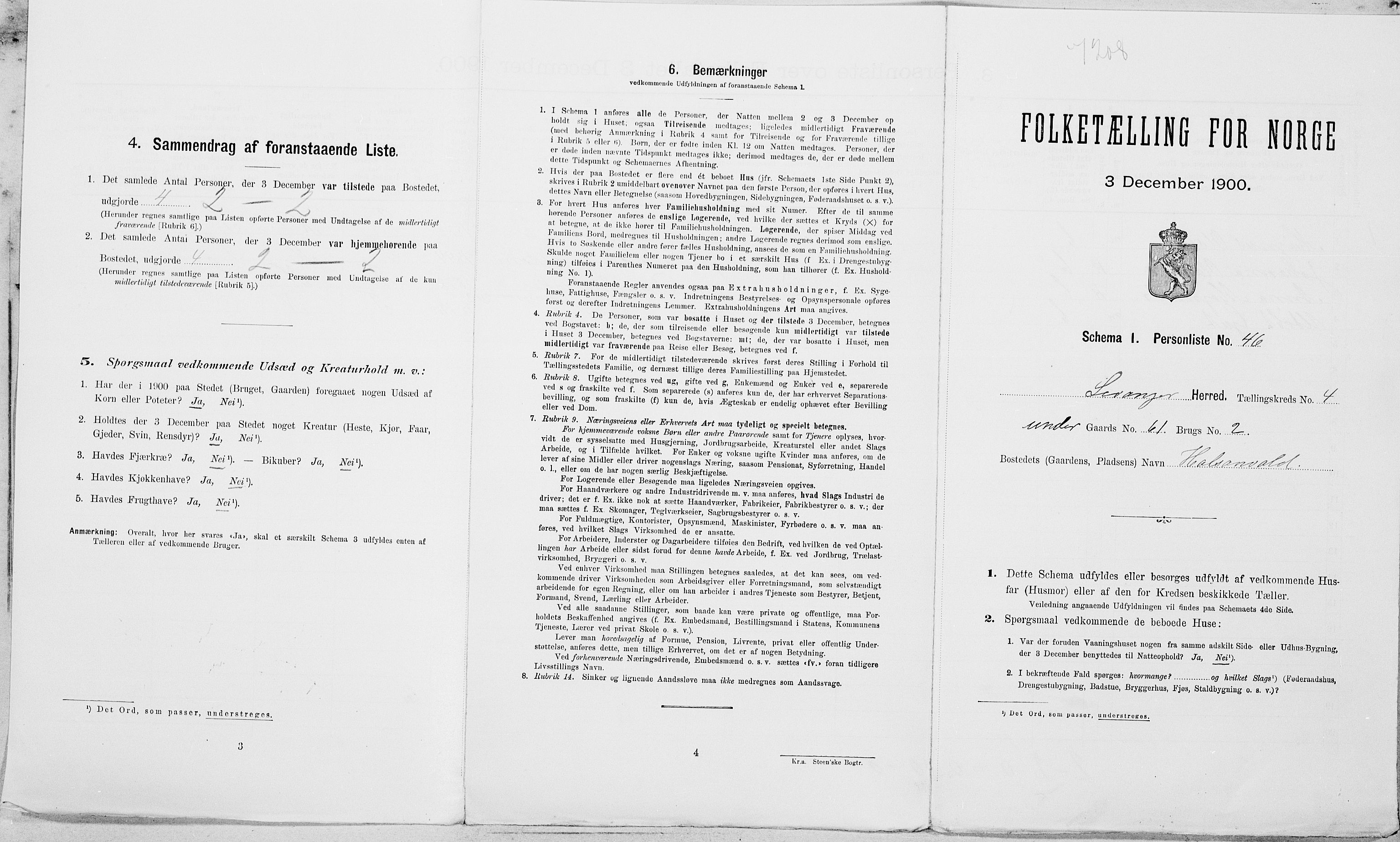 SAT, Folketelling 1900 for 1720 Levanger herred, 1900, s. 697