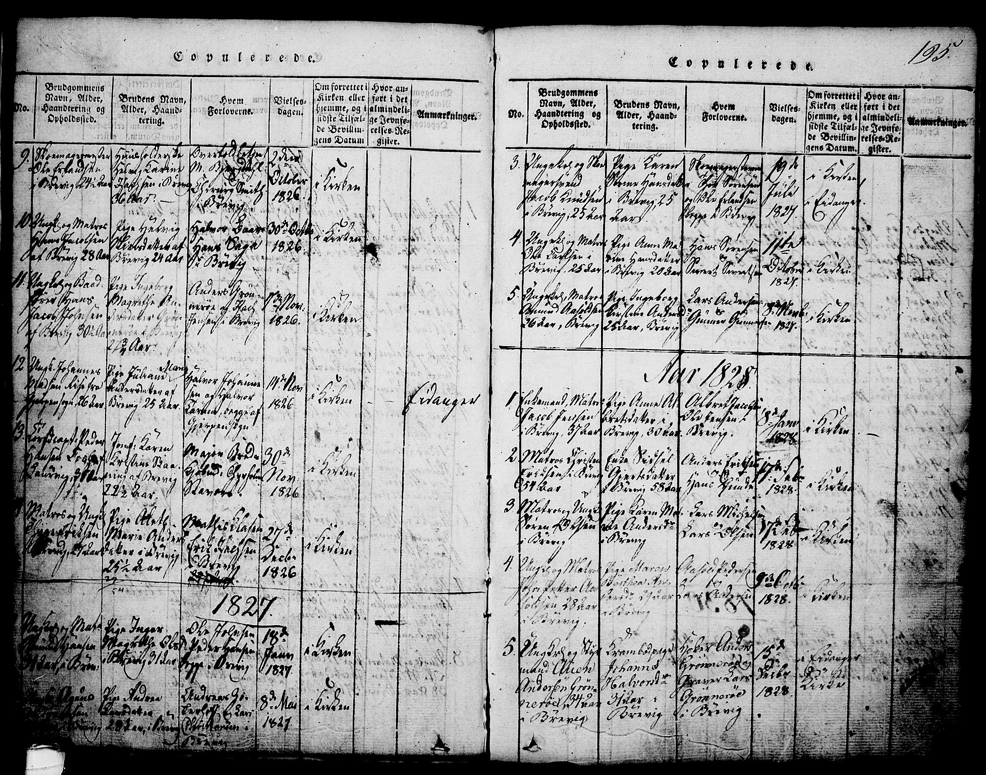 Brevik kirkebøker, AV/SAKO-A-255/G/Ga/L0001: Klokkerbok nr. 1, 1814-1845, s. 195