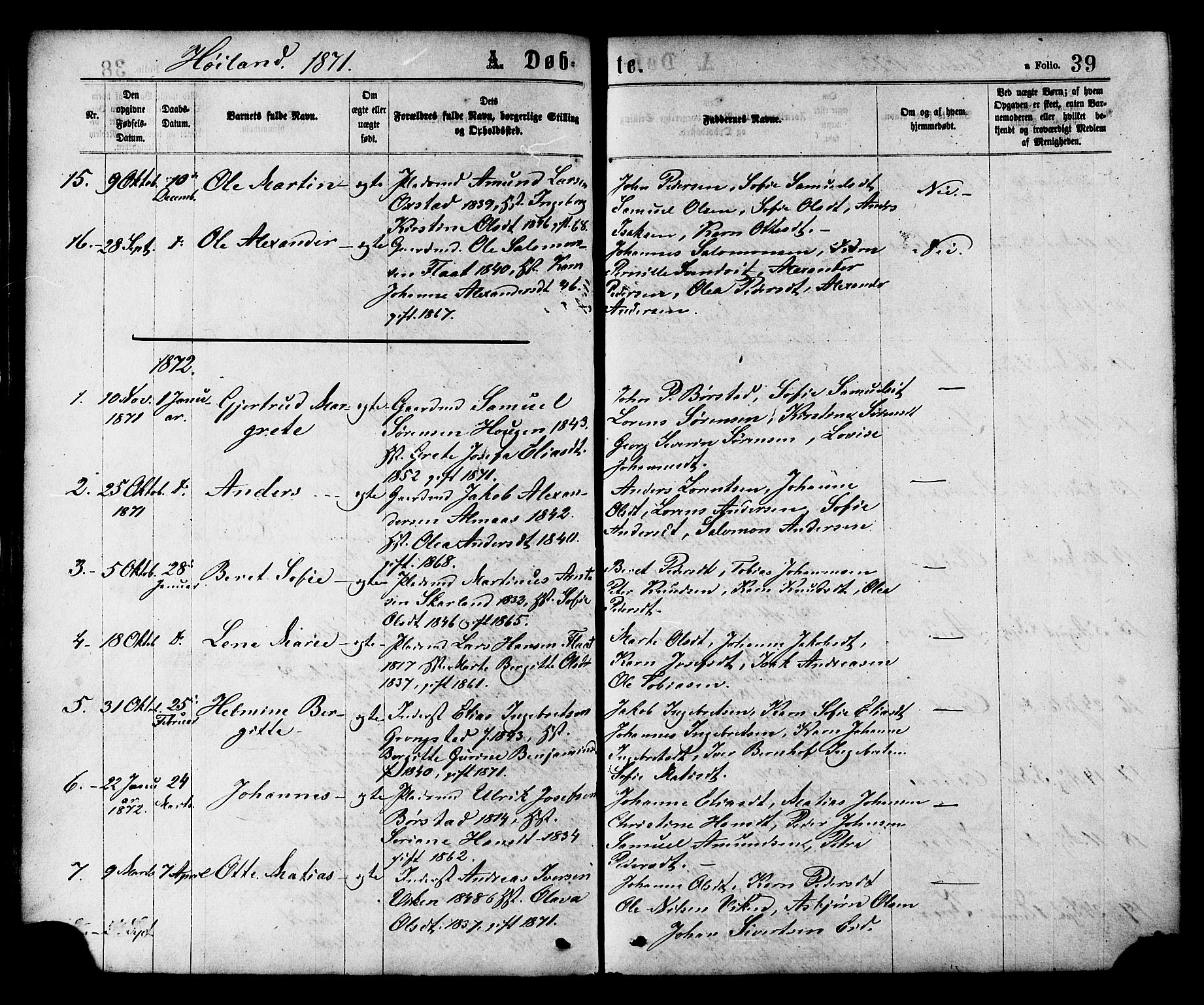 Ministerialprotokoller, klokkerbøker og fødselsregistre - Nord-Trøndelag, SAT/A-1458/758/L0516: Ministerialbok nr. 758A03 /2, 1869-1879, s. 39