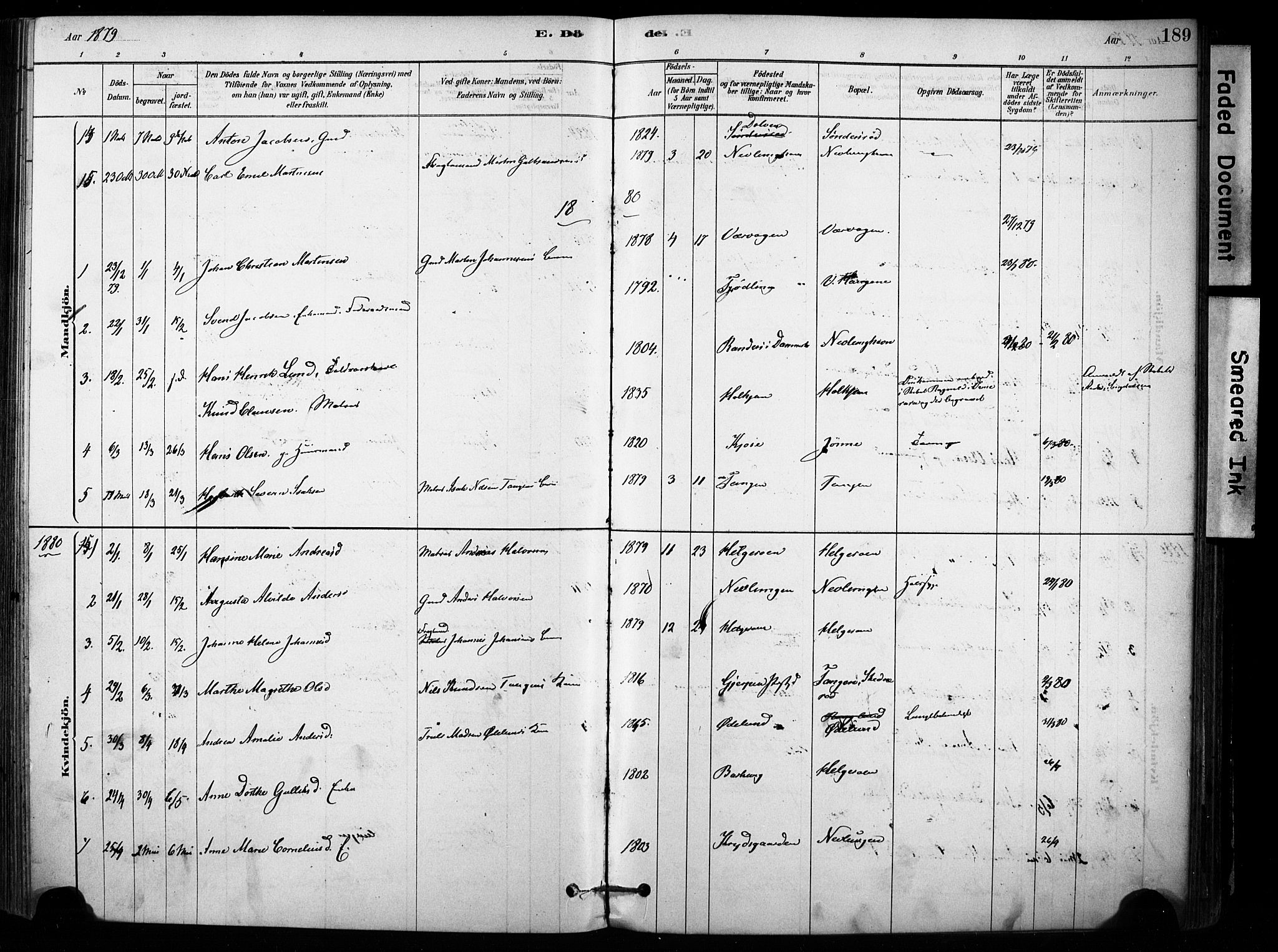Brunlanes kirkebøker, AV/SAKO-A-342/F/Fb/L0001: Ministerialbok nr. II 1, 1878-1899, s. 189