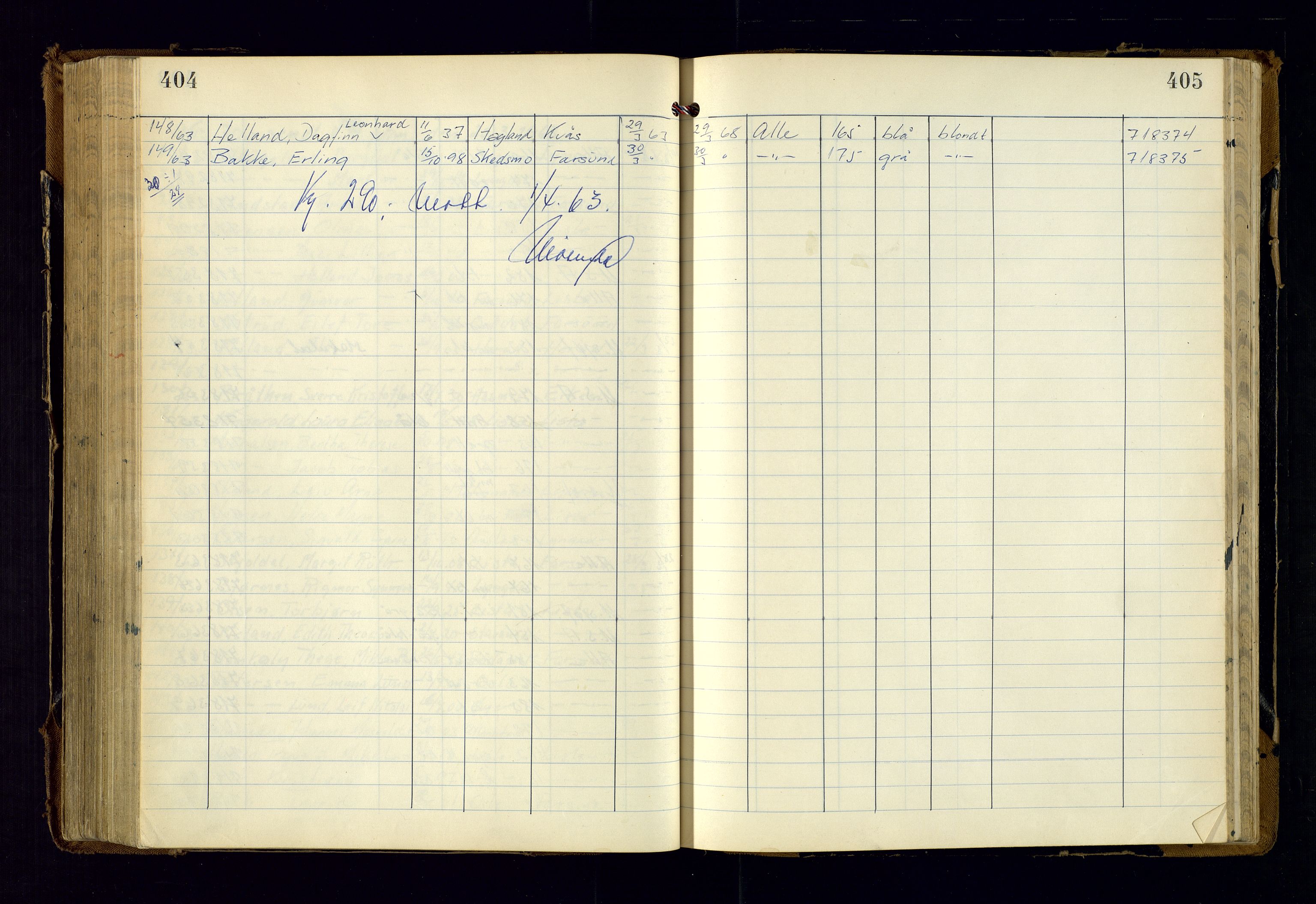 Vest-Agder politikammer, AV/SAK-1243-0008/K/Kaa/L0270: Passjournal, 1952-1963, s. 404-405