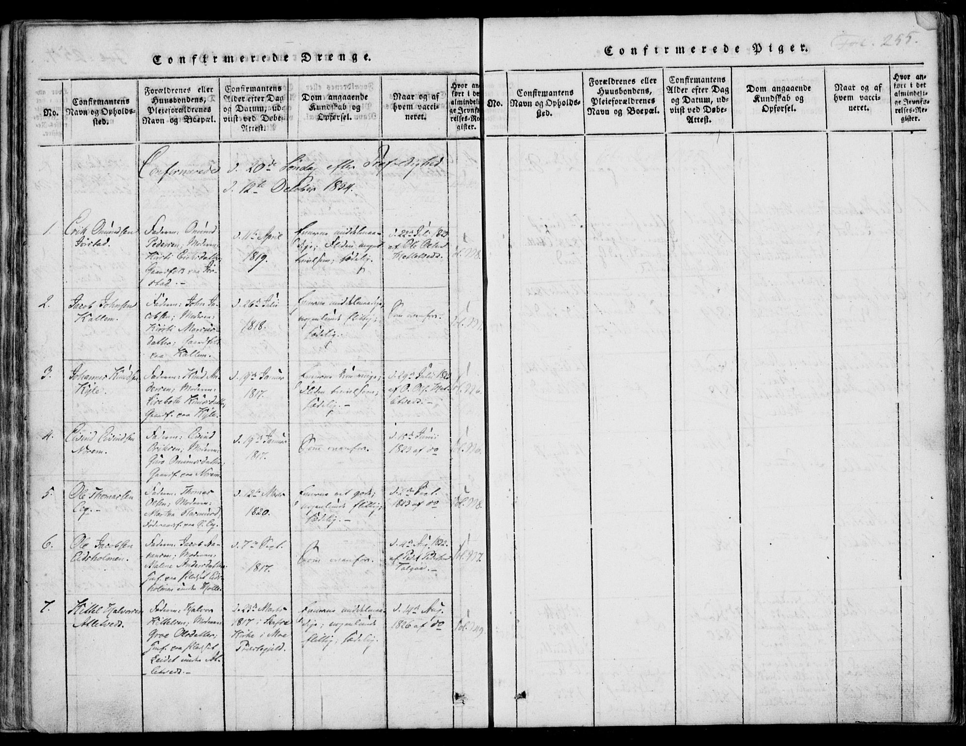Nedstrand sokneprestkontor, SAST/A-101841/01/IV: Ministerialbok nr. A 7, 1816-1870, s. 255