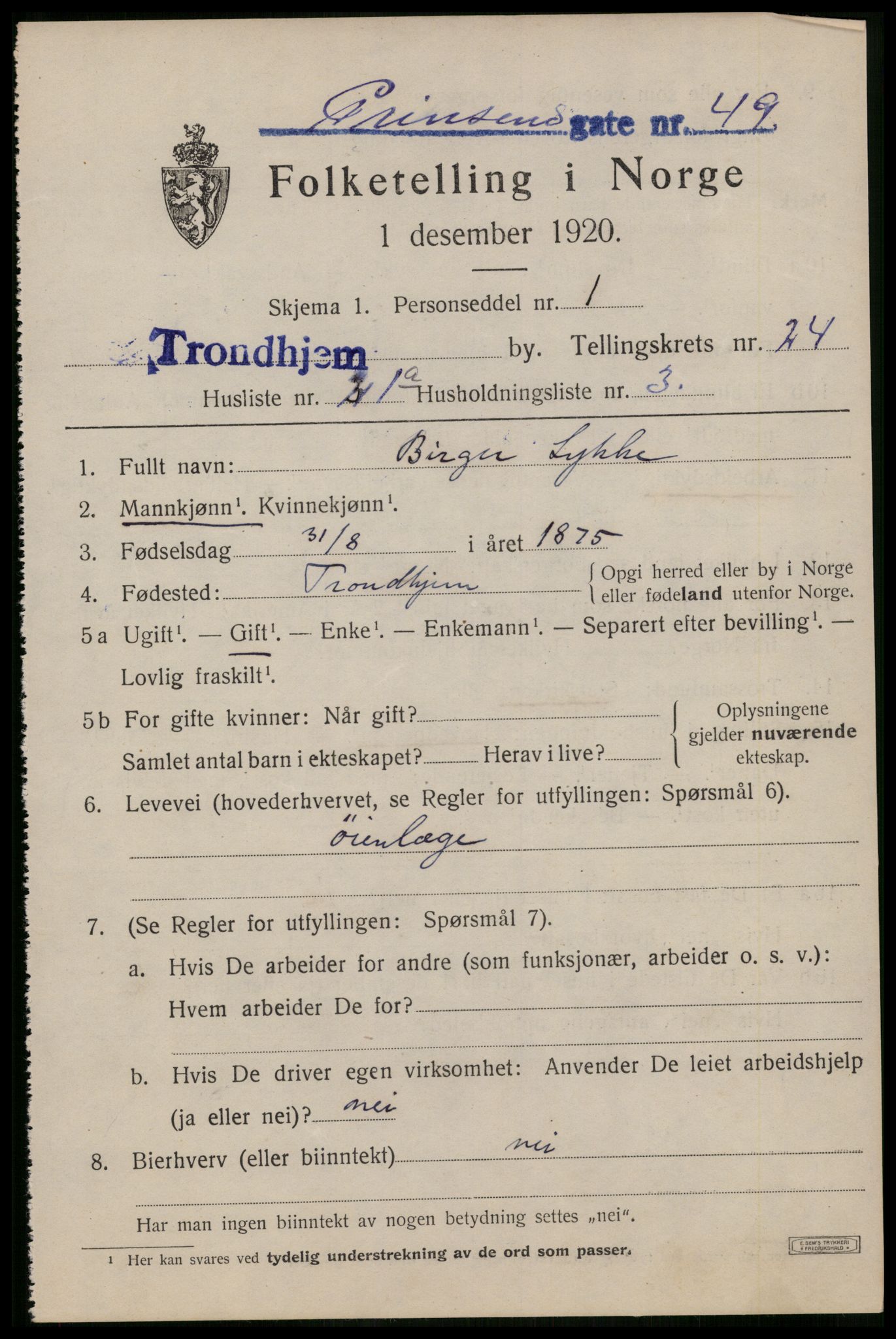 SAT, Folketelling 1920 for 1601 Trondheim kjøpstad, 1920, s. 64704
