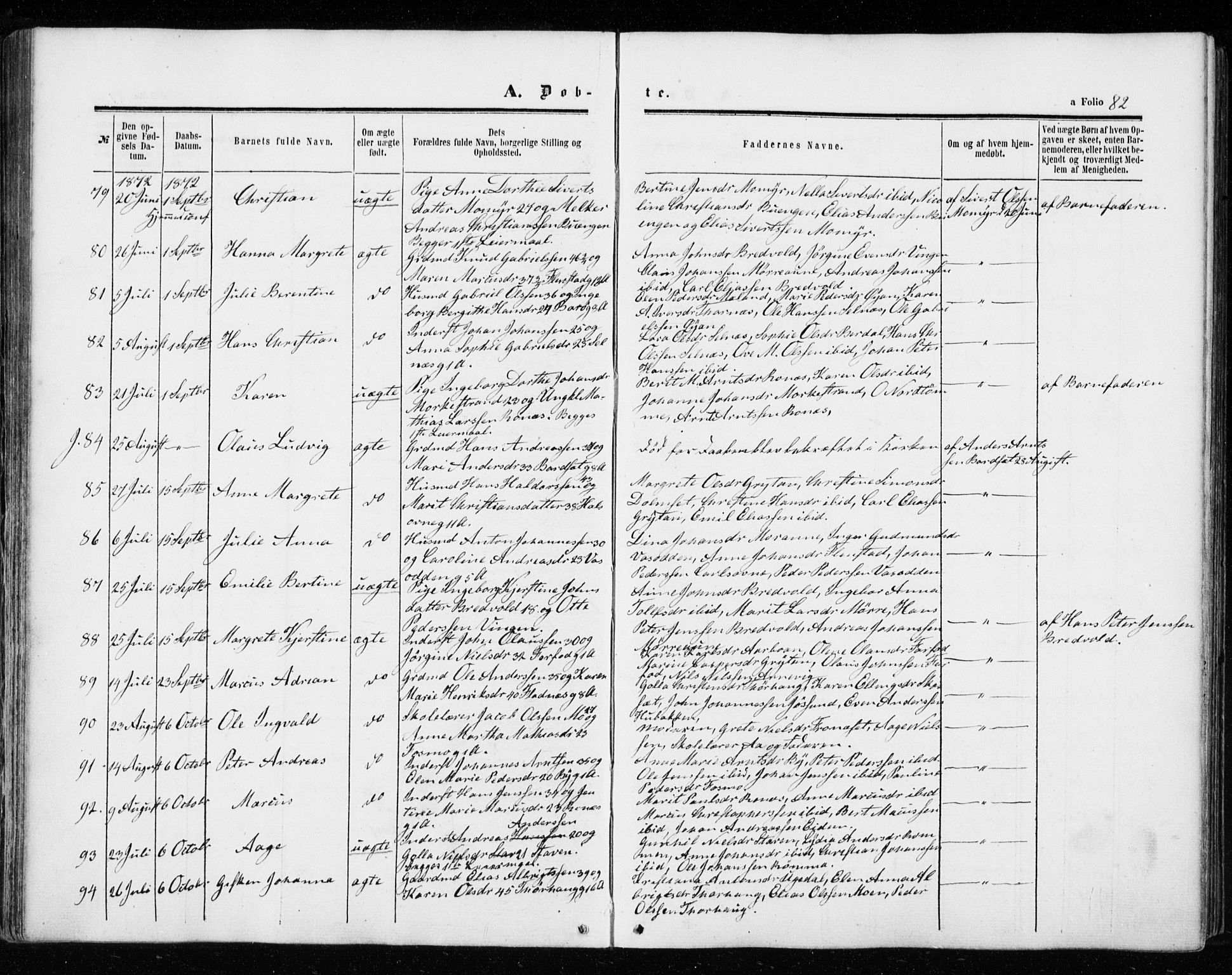 Ministerialprotokoller, klokkerbøker og fødselsregistre - Sør-Trøndelag, SAT/A-1456/655/L0678: Ministerialbok nr. 655A07, 1861-1873, s. 82