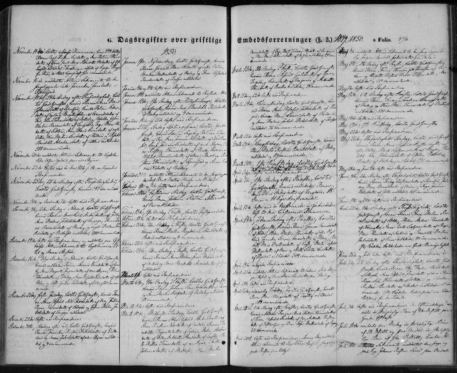 Lista sokneprestkontor, SAK/1111-0027/F/Fa/L0010: Ministerialbok nr. A 10, 1846-1861, s. 496