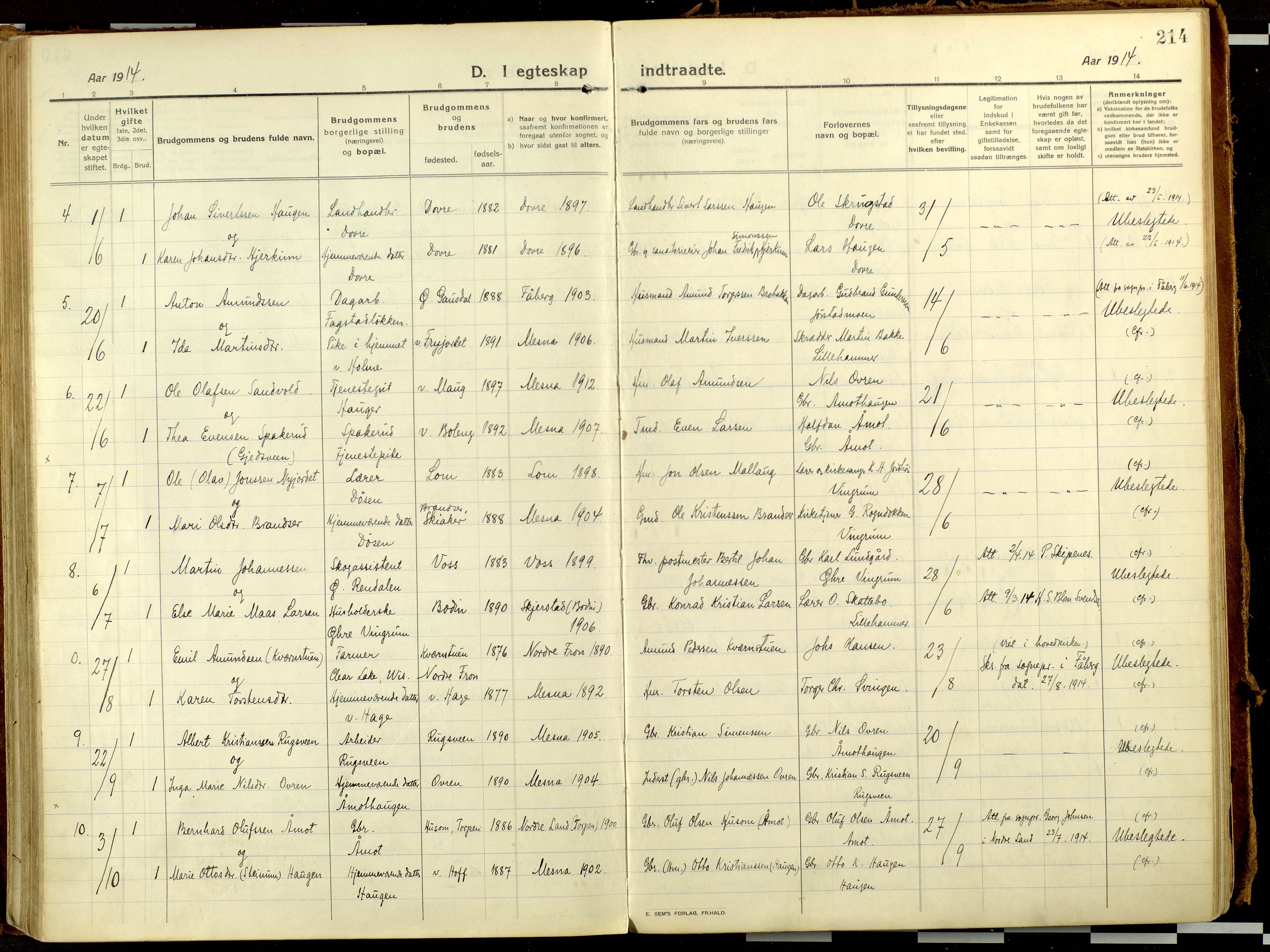Fåberg prestekontor, AV/SAH-PREST-086/H/Ha/Haa/L0013: Ministerialbok nr. 13, 1913-1928, s. 214