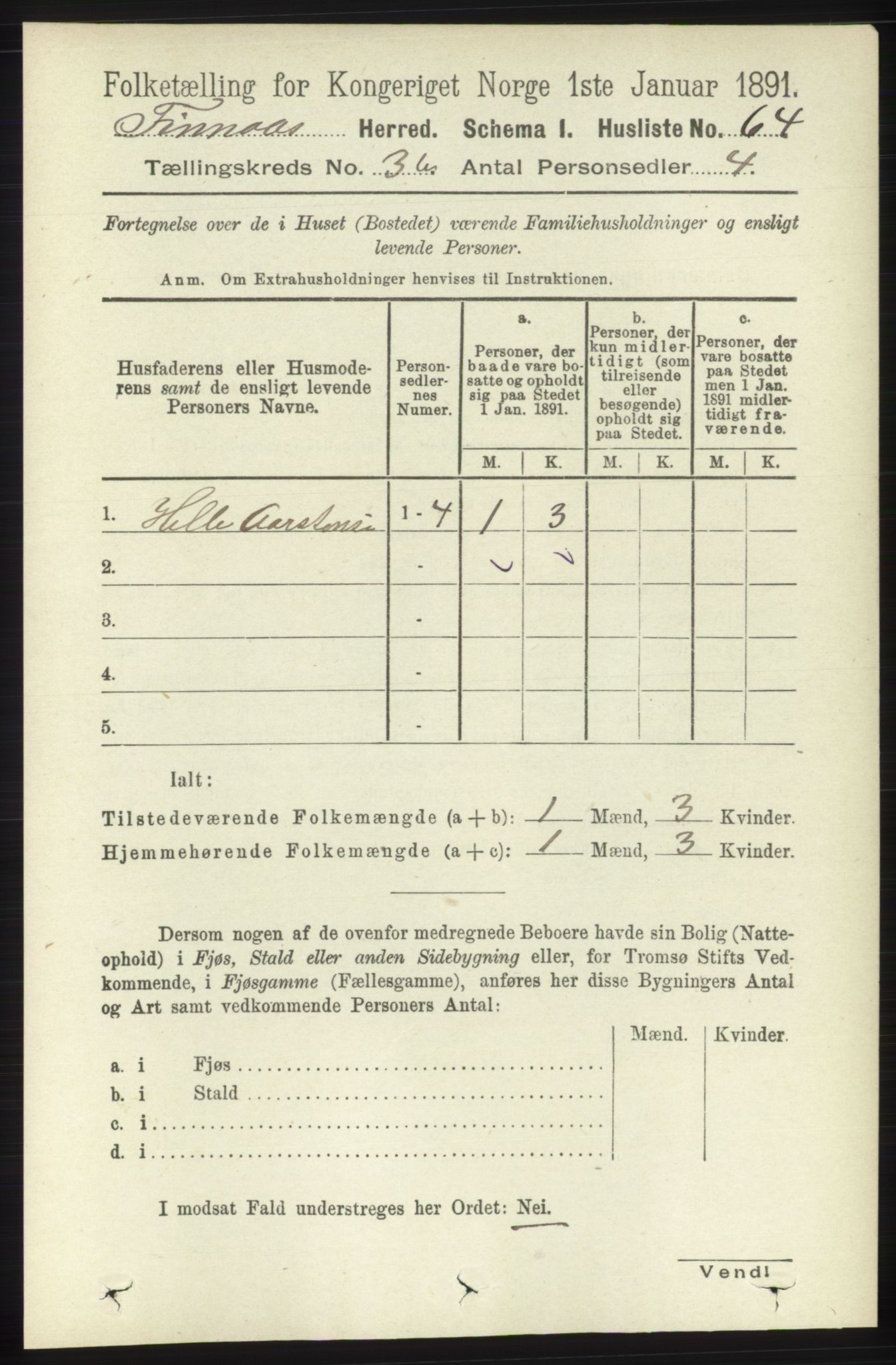 RA, Folketelling 1891 for 1218 Finnås herred, 1891, s. 1097