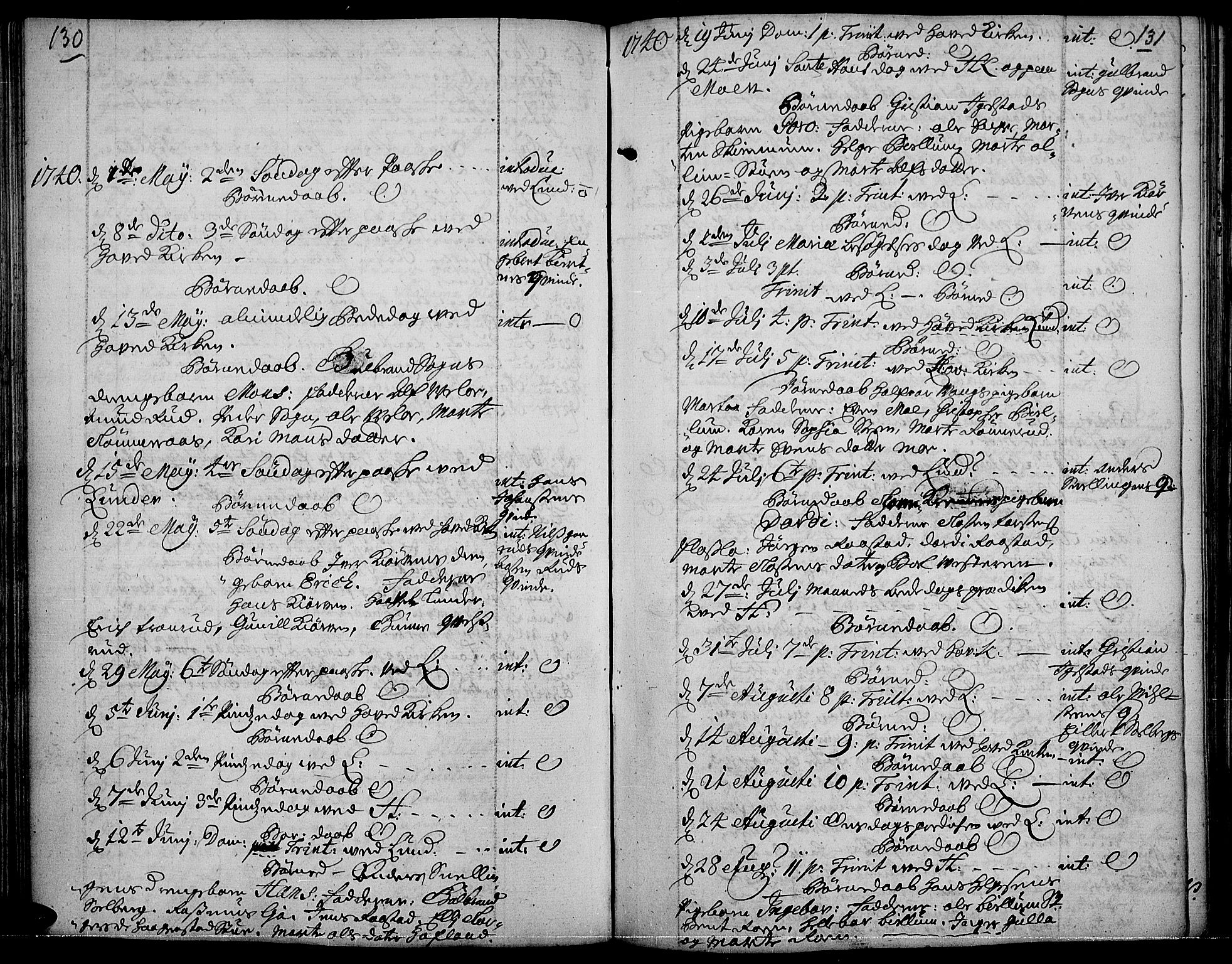 Jevnaker prestekontor, AV/SAH-PREST-116/H/Ha/Haa/L0002: Ministerialbok nr. 2, 1725-1751, s. 130-131