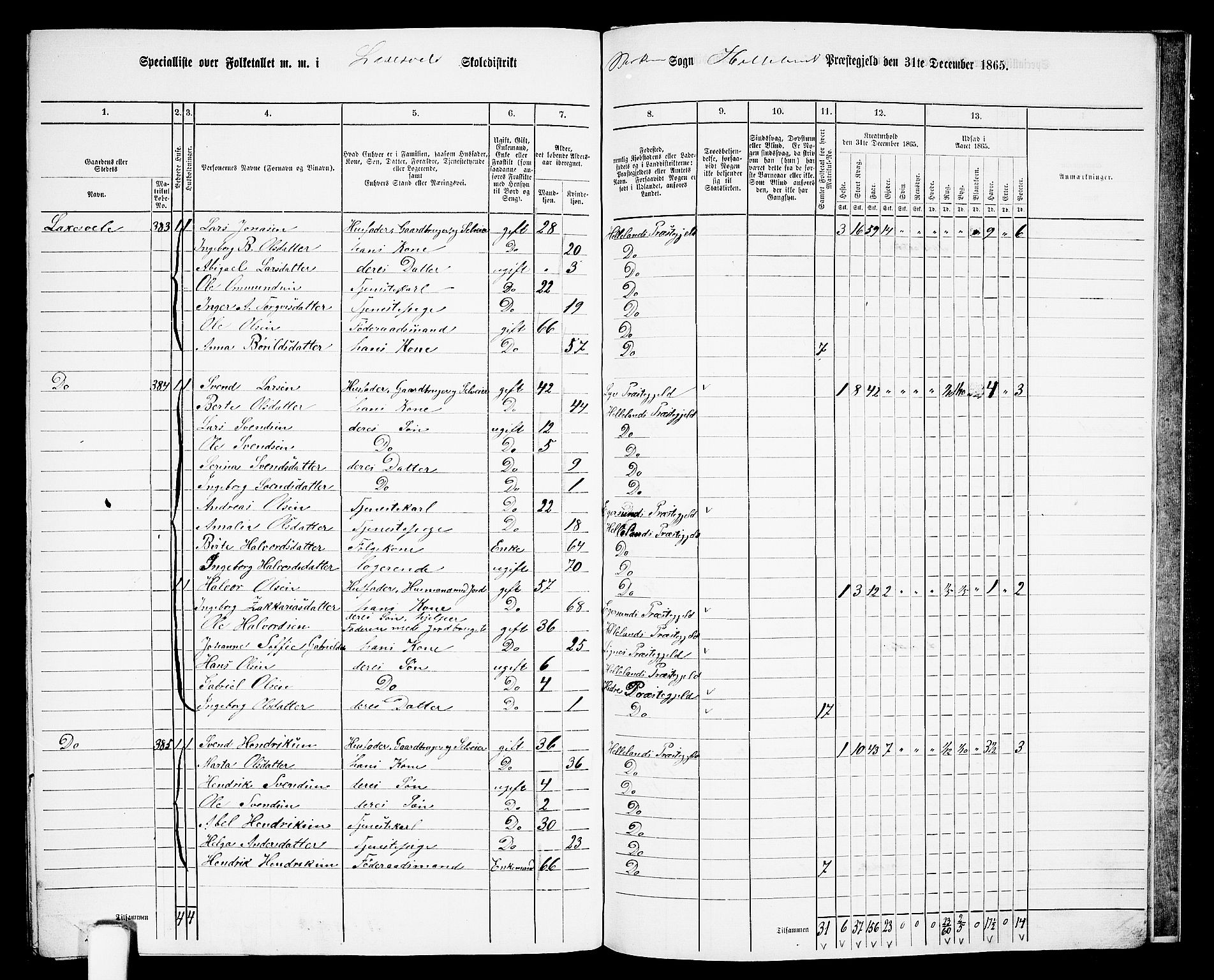 RA, Folketelling 1865 for 1115P Helleland prestegjeld, 1865, s. 132