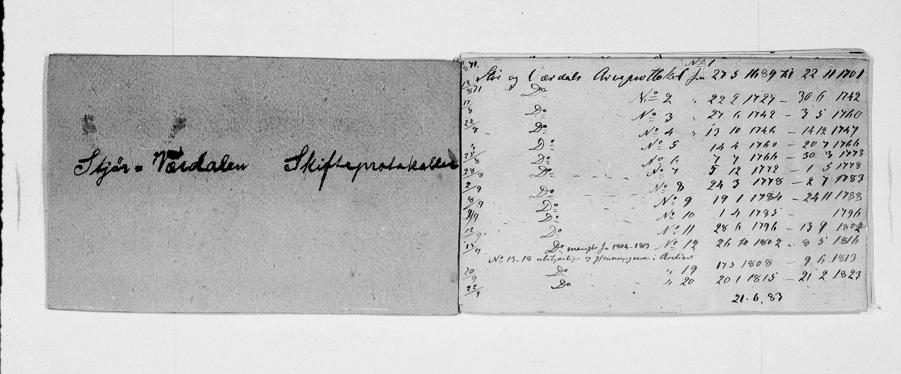 Hornemans samlinger, SAT/PA-X/C/L0004: Utdrag av skifteprotokoller - Stjørdal og Verdal sorenskriveri, Inderøy sorenskriveri og Namdal sorenskriveri, 1656-1886