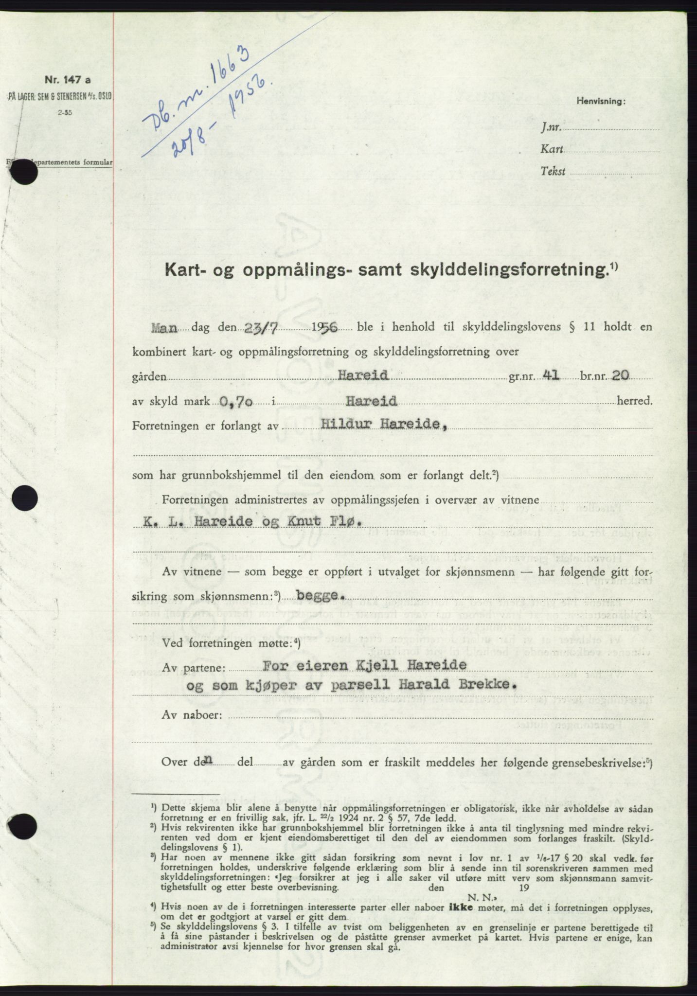 Søre Sunnmøre sorenskriveri, AV/SAT-A-4122/1/2/2C/L0104: Pantebok nr. 30A, 1956-1956, Dagboknr: 1663/1956