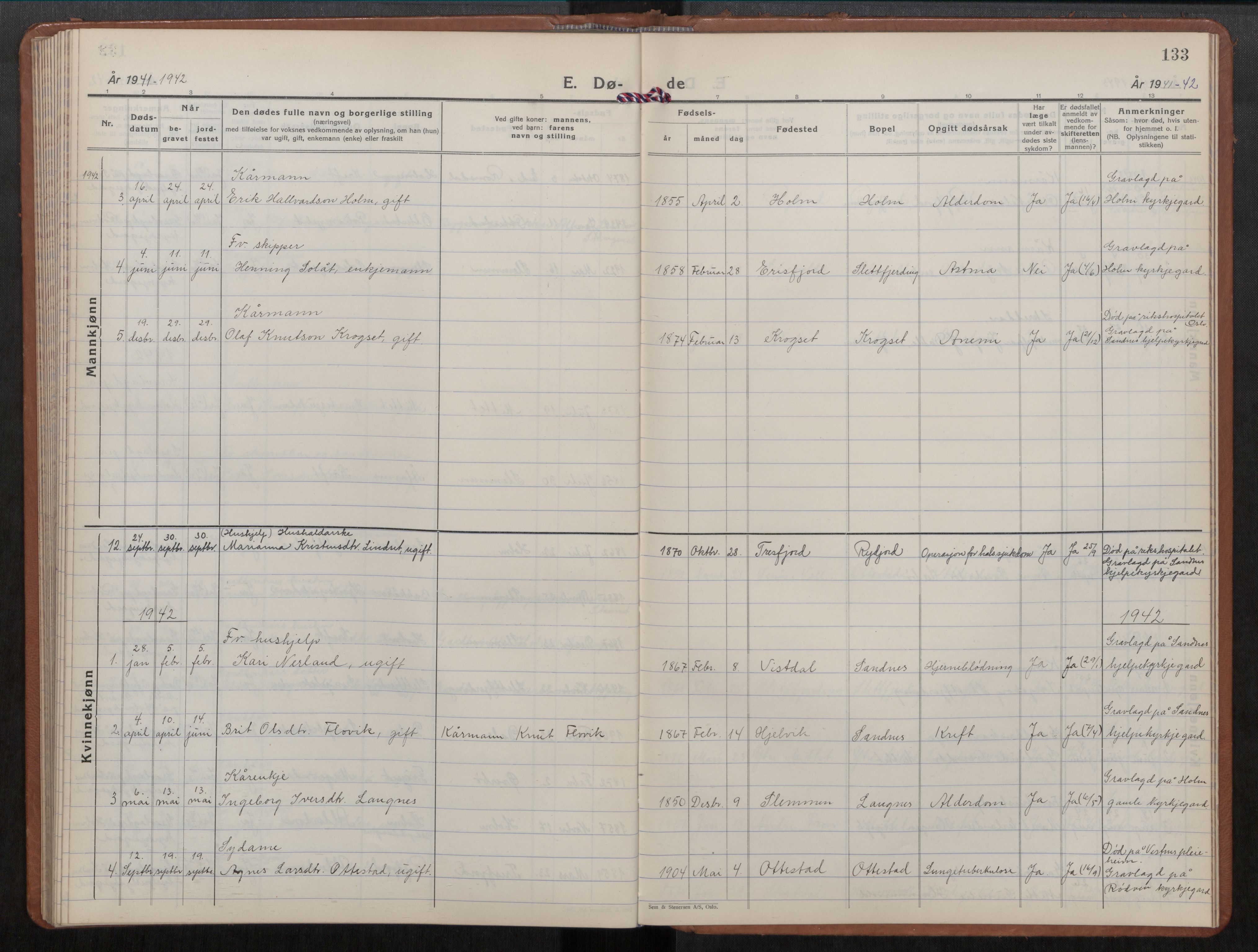 Ministerialprotokoller, klokkerbøker og fødselsregistre - Møre og Romsdal, AV/SAT-A-1454/549/L0616: Klokkerbok nr. 549C02, 1932-1961, s. 133