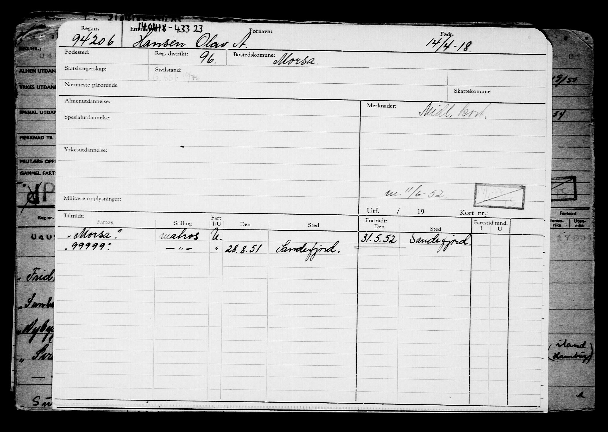 Direktoratet for sjømenn, AV/RA-S-3545/G/Gb/L0157: Hovedkort, 1918, s. 295