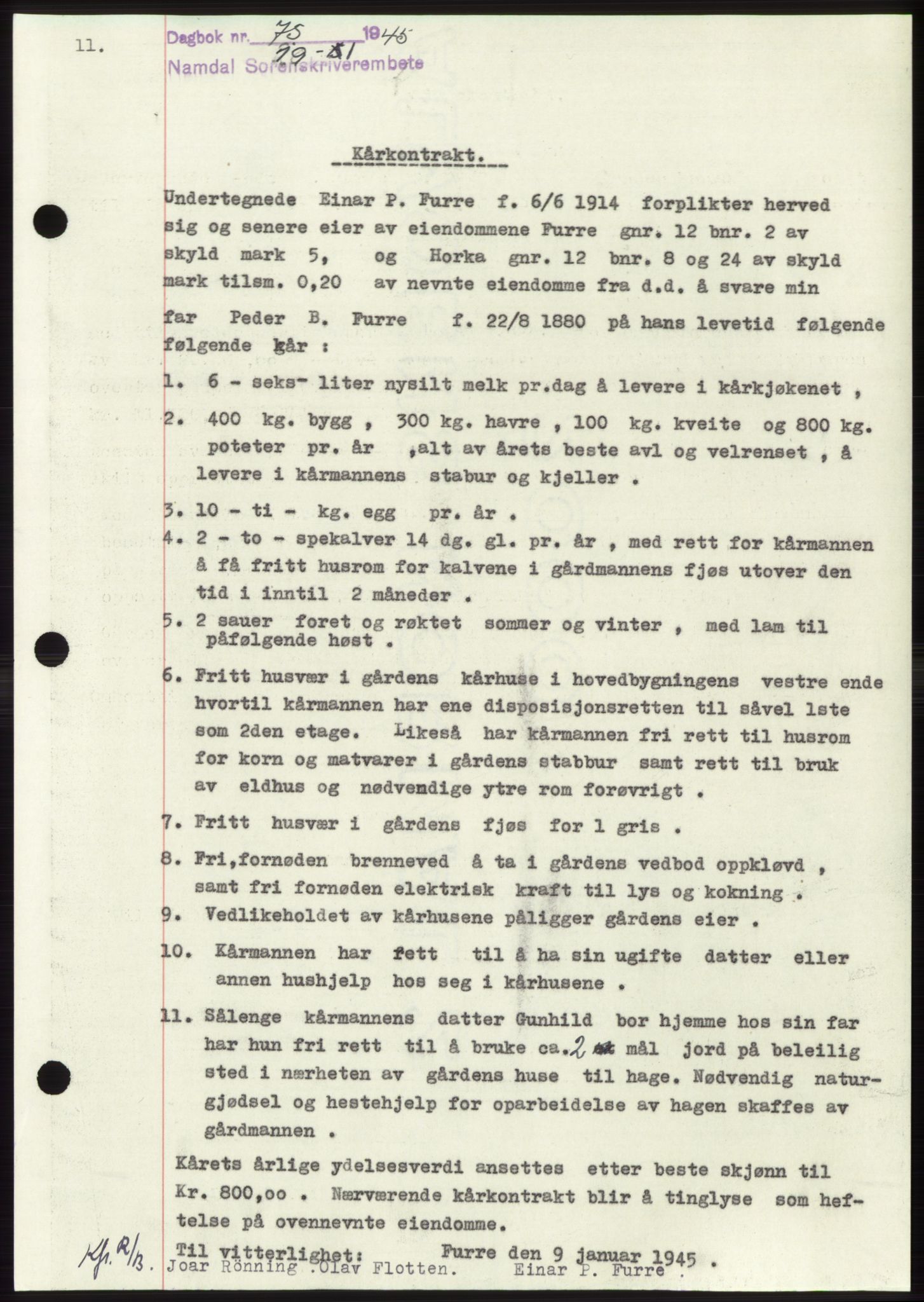 Namdal sorenskriveri, SAT/A-4133/1/2/2C: Pantebok nr. -, 1944-1945, Dagboknr: 75/1945