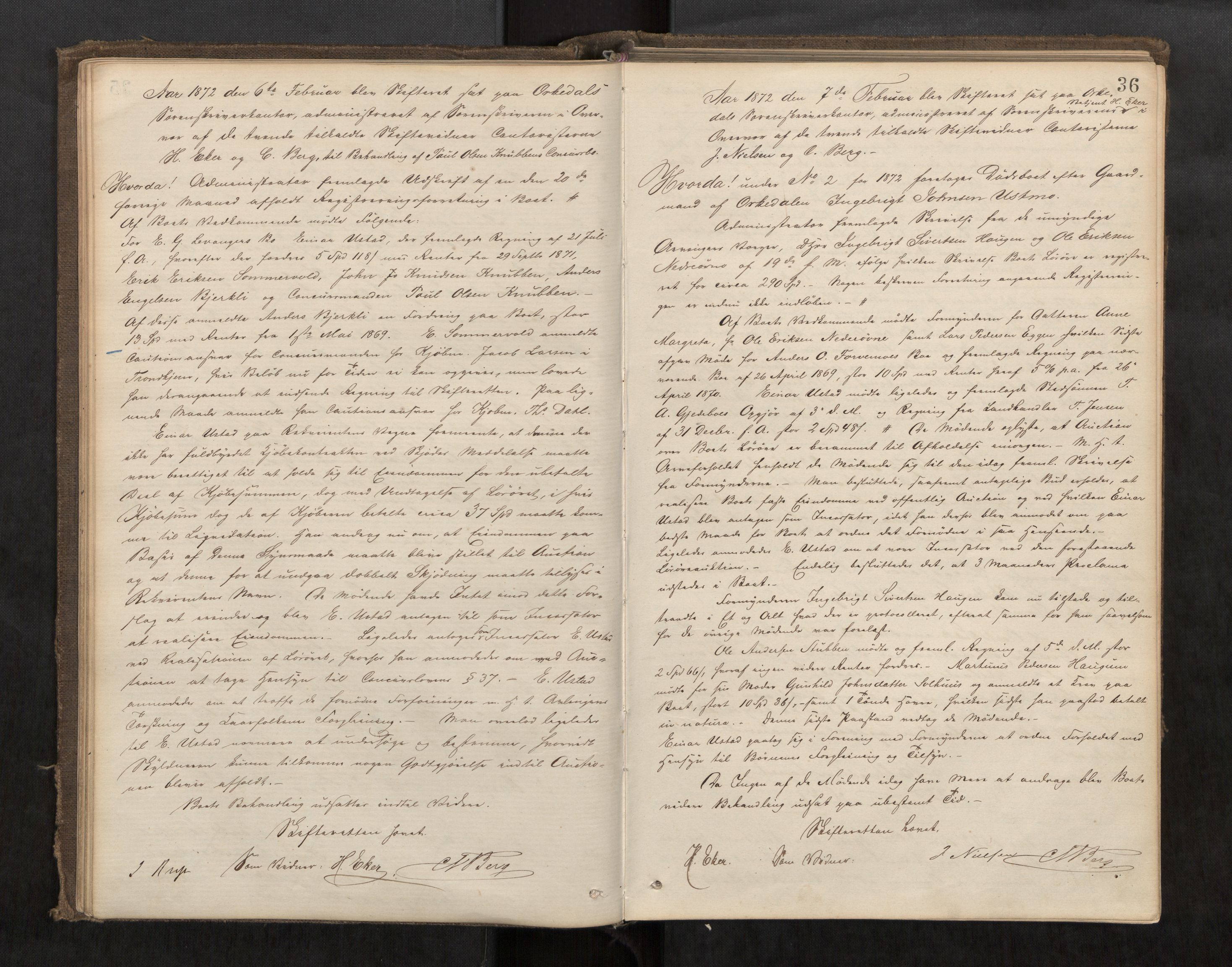 Orkdal sorenskriveri, AV/SAT-A-4169/1/3/3B/L0006: Skiftebehandlingsprotokoll, 1870-1885, s. 35b-36a