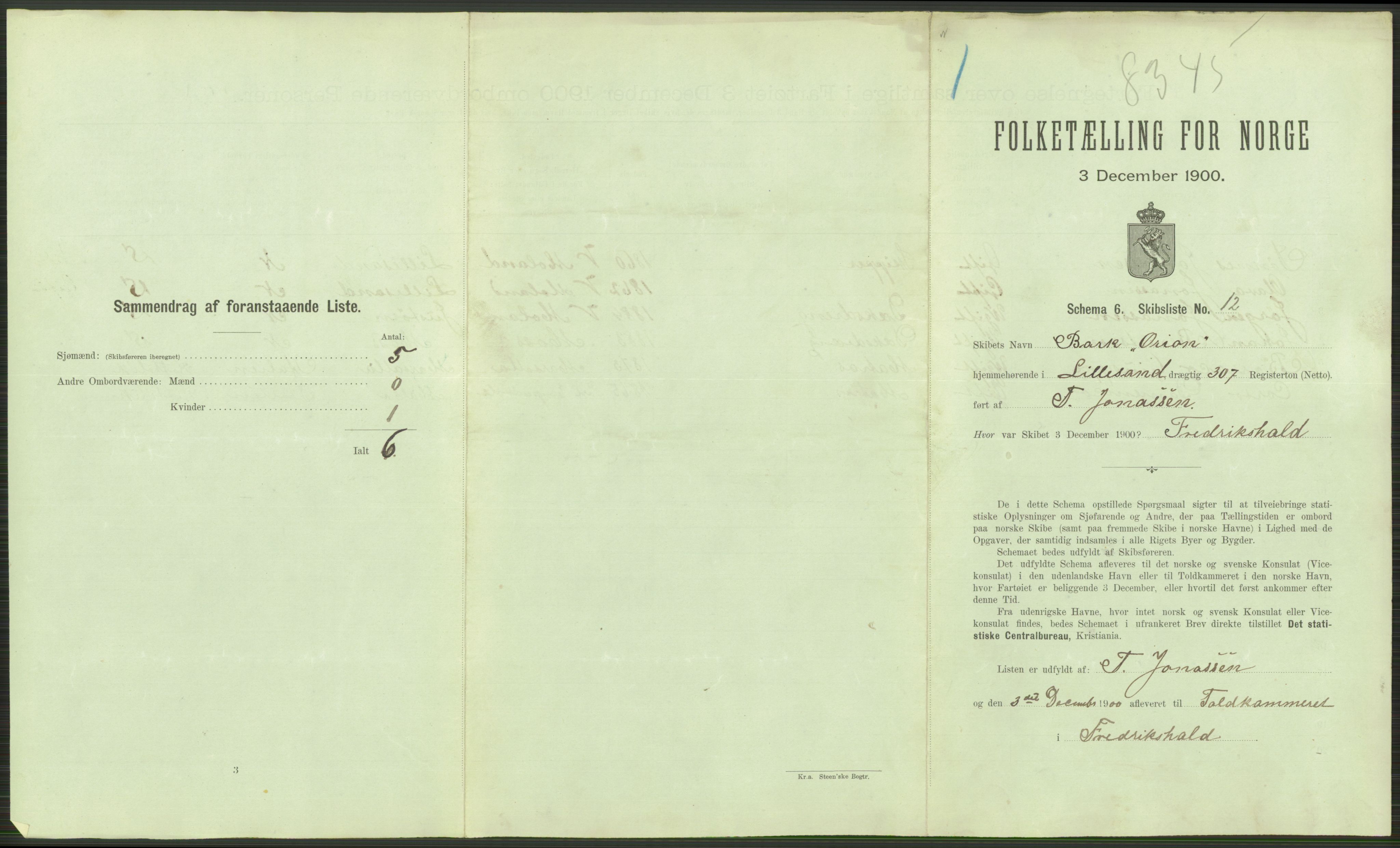 RA, Folketelling 1900 - skipslister med personlister for skip i norske havner, utenlandske havner og til havs, 1900, s. 25