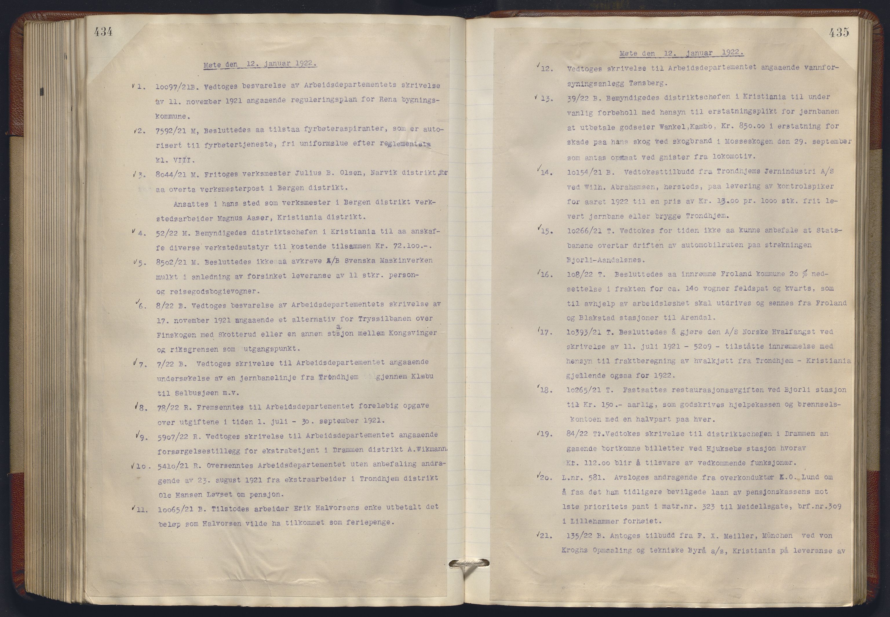 Norges statsbaner, Administrasjons- økonomi- og personalavdelingen, AV/RA-S-3412/A/Aa/L0018: Forhandlingsprotokoll, 1920-1922, s. 434-435