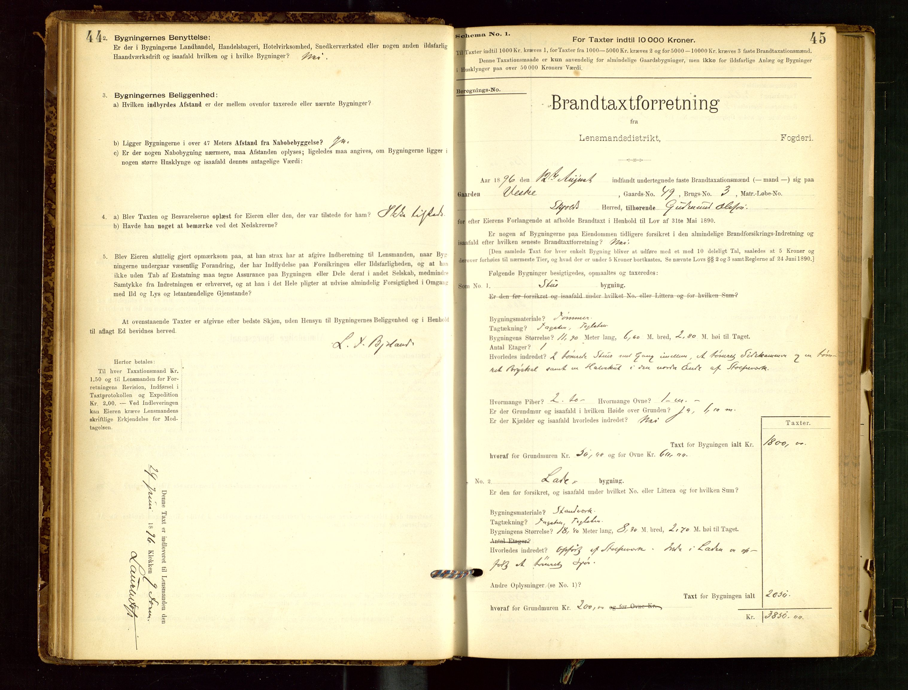 Skjold lensmannskontor, AV/SAST-A-100182/Gob/L0001: "Brandtaxationsprotokol for Skjold Lensmandsdistrikt Ryfylke Fogderi", 1894-1939, s. 44-45