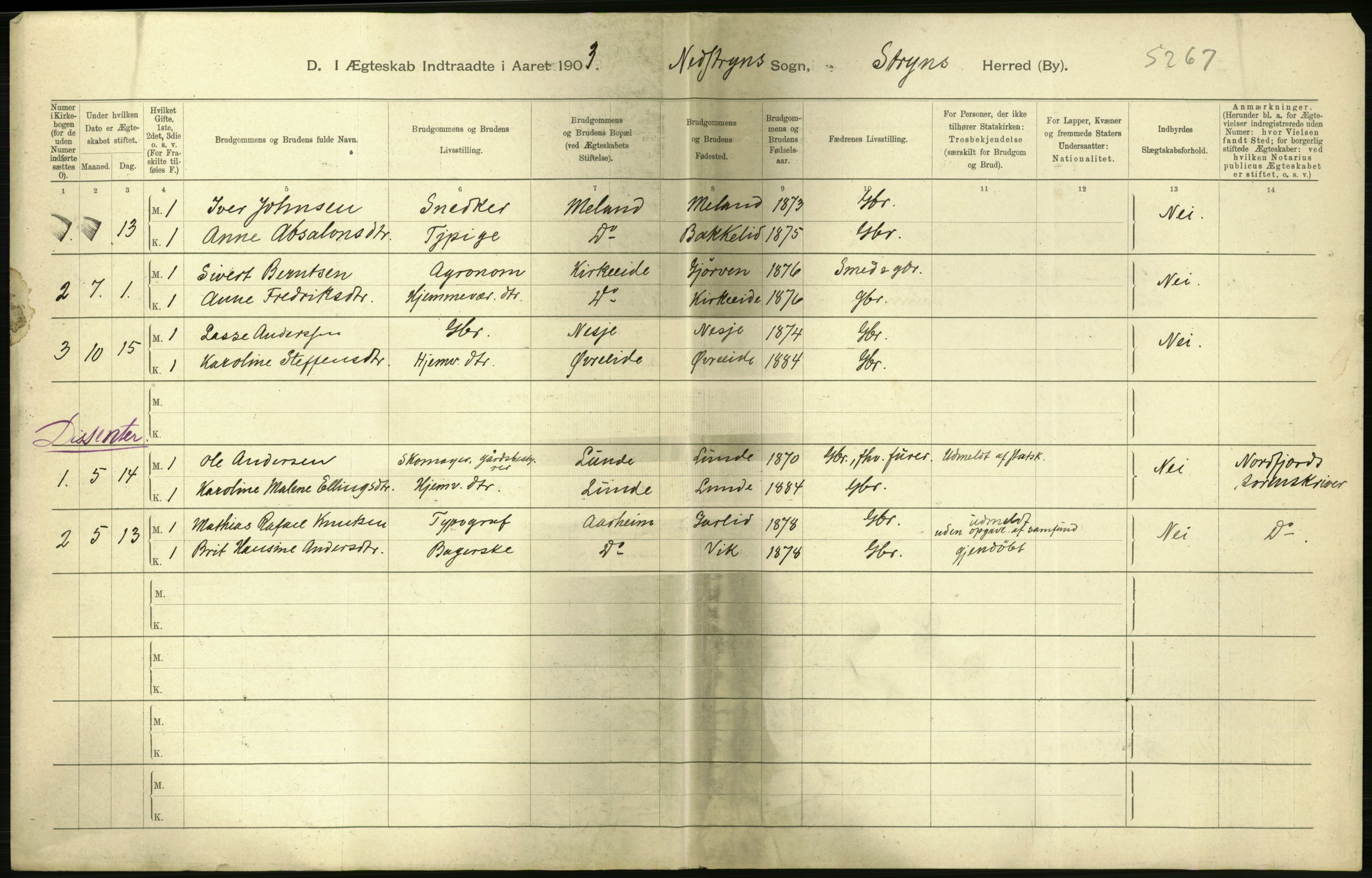 Statistisk sentralbyrå, Sosiodemografiske emner, Befolkning, AV/RA-S-2228/D/Df/Dfa/Dfaa/L0015: Nordre Bergenhus: Fødte, gifte, døde. Bygder, 1903, s. 326