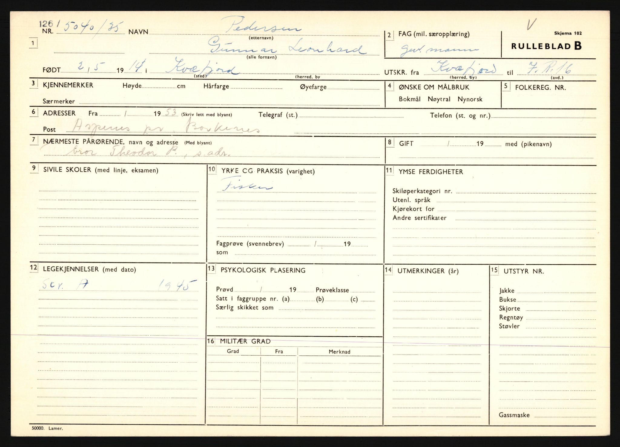 Forsvaret, Troms infanteriregiment nr. 16, AV/RA-RAFA-3146/P/Pa/L0019: Rulleblad for regimentets menige mannskaper, årsklasse 1935, 1935, s. 1007