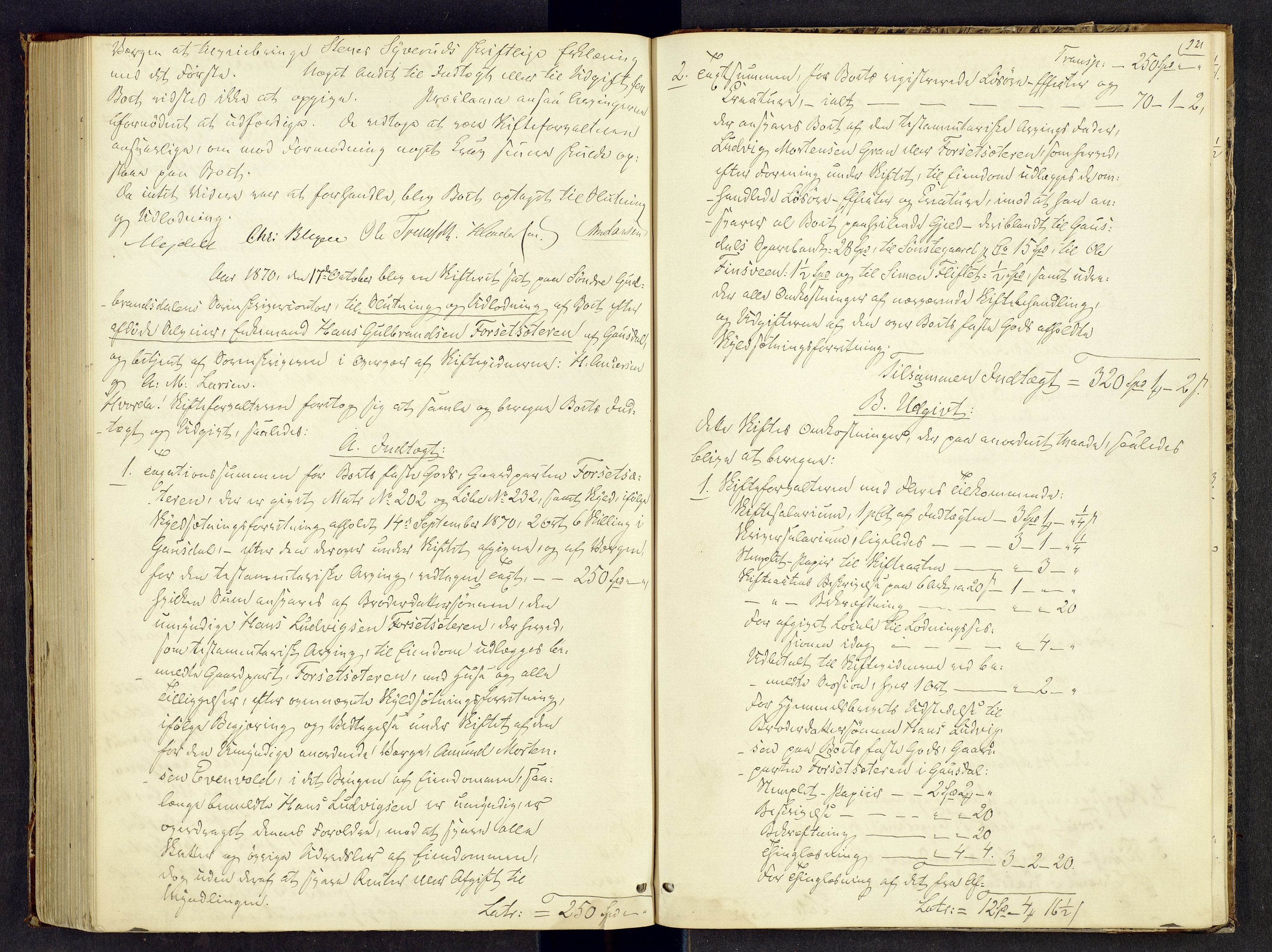 Sør-Gudbrandsdal tingrett, AV/SAH-TING-004/J/Ja/Jac/L0003: Skifteforhandlings- og skifteutlodningsprotokoll, 1865-1871, s. 220b-221a