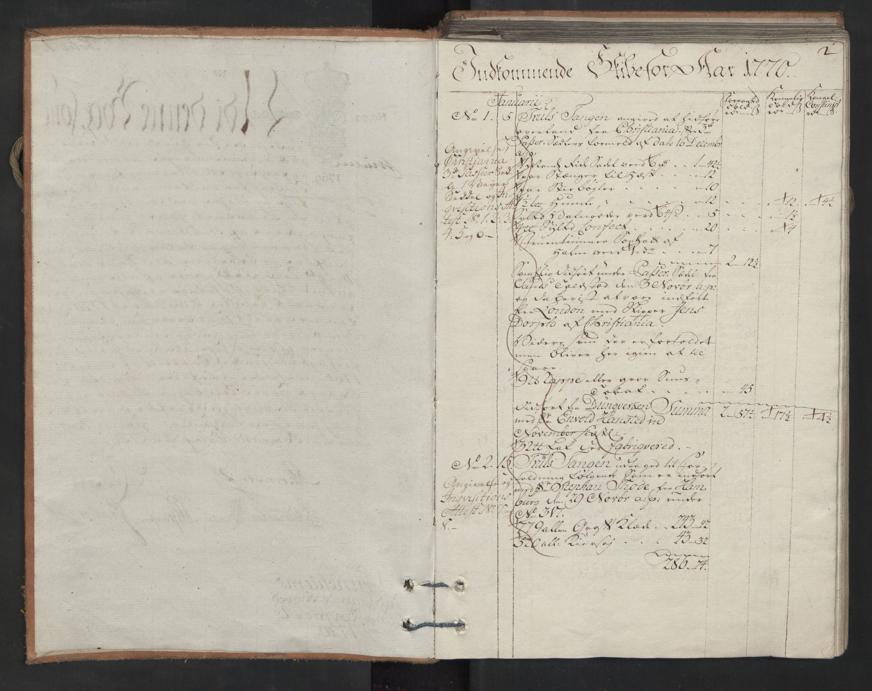Generaltollkammeret, tollregnskaper, AV/RA-EA-5490/R33/L0106/0001: Tollregnskaper Trondheim A / Inngående hovedtollbok, 1770