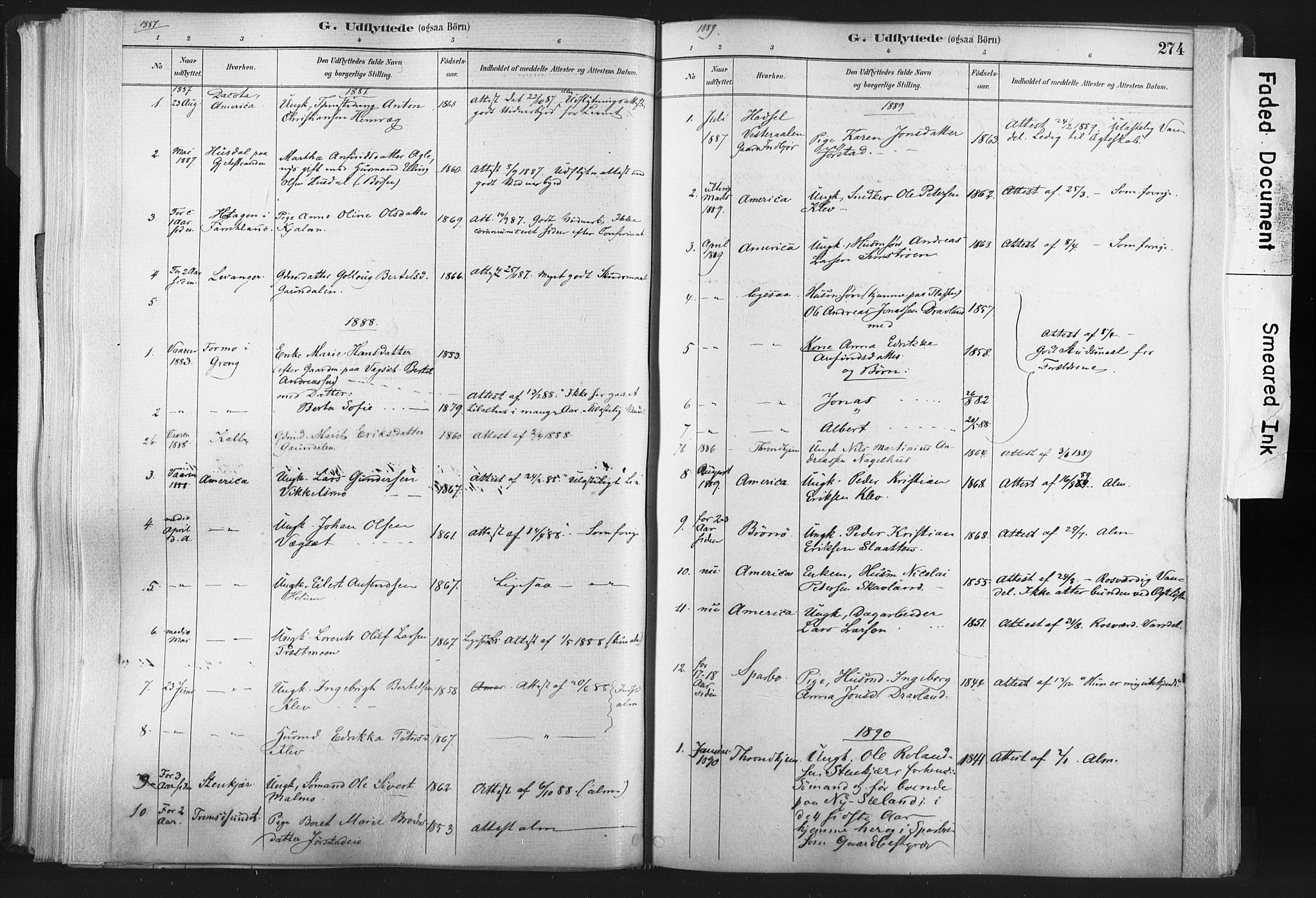 Ministerialprotokoller, klokkerbøker og fødselsregistre - Nord-Trøndelag, AV/SAT-A-1458/749/L0474: Ministerialbok nr. 749A08, 1887-1903, s. 274