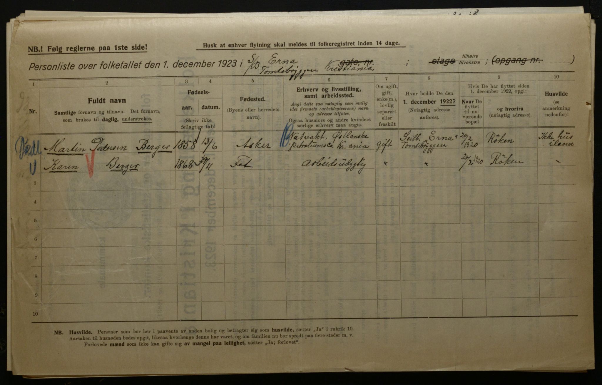 OBA, Kommunal folketelling 1.12.1923 for Kristiania, 1923, s. 125188