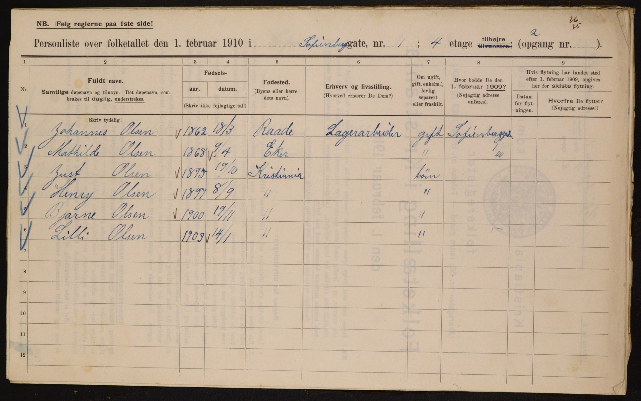 OBA, Kommunal folketelling 1.2.1910 for Kristiania, 1910, s. 93516