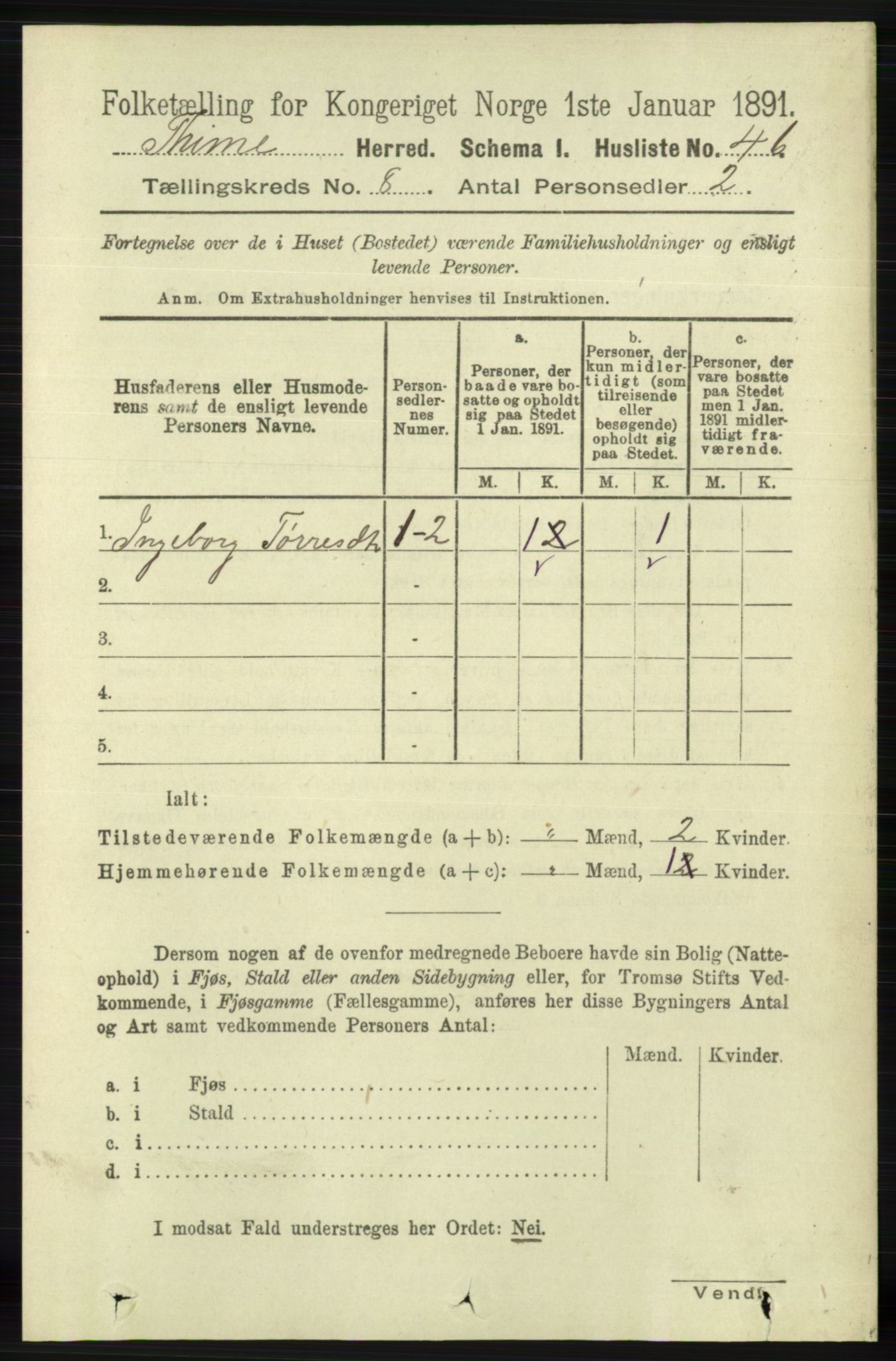 RA, Folketelling 1891 for 1121 Time herred, 1891, s. 2965